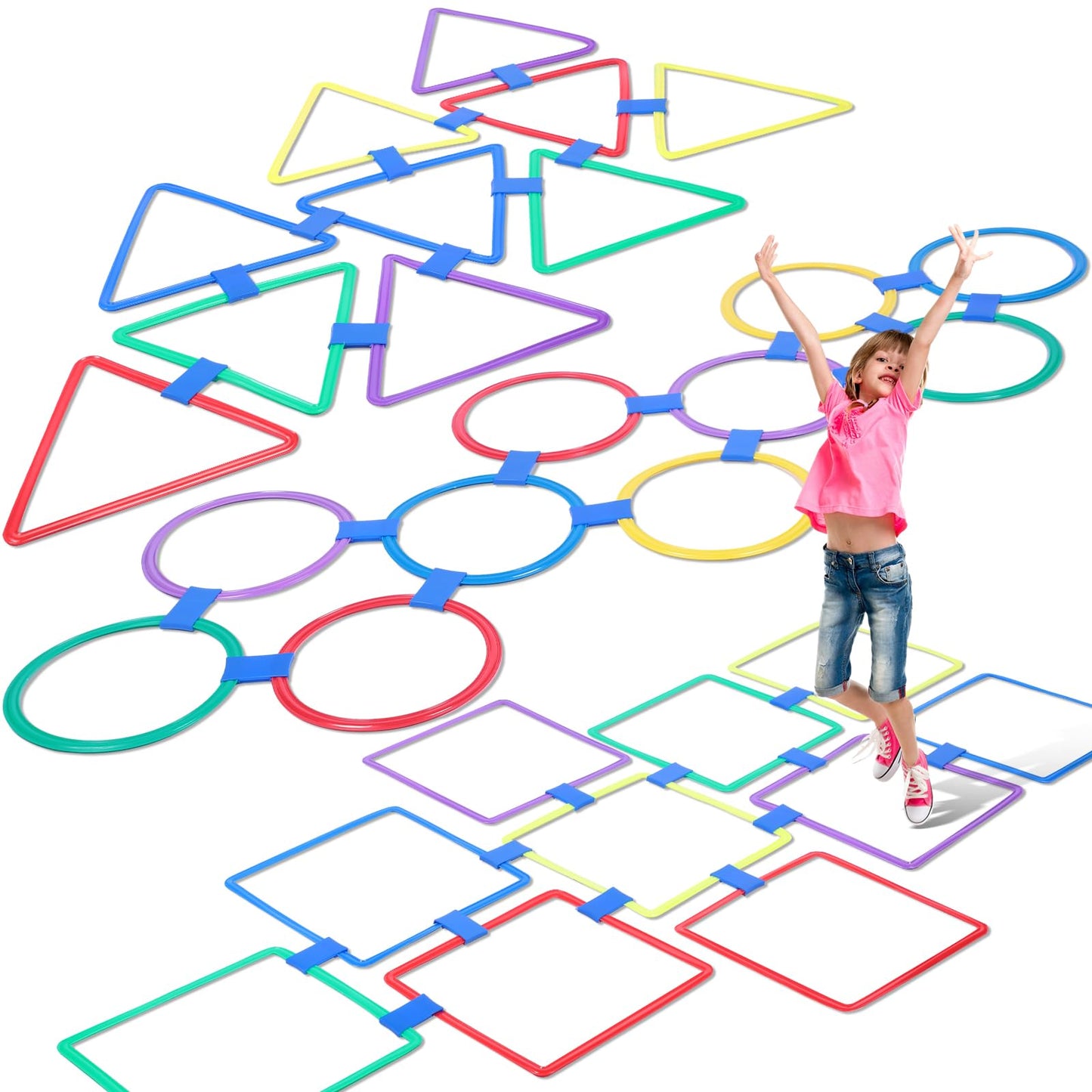 Liliful 3 Set Hopscotch Ring Game — 30 Pcs, 45 Connectors & 3 Storage Bags, Multicolor Outdoor Obstacle Course
