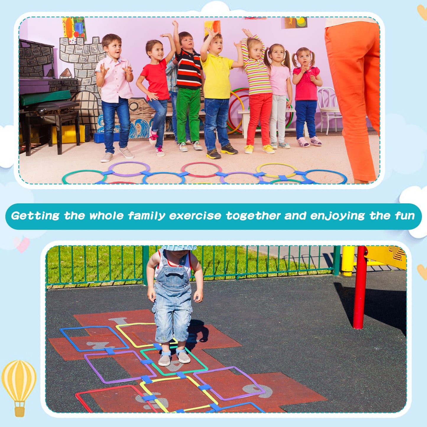 Liliful 3 Set Hopscotch Ring Game — 30 Pcs, 45 Connectors & 3 Storage Bags, Multicolor Outdoor Obstacle Course