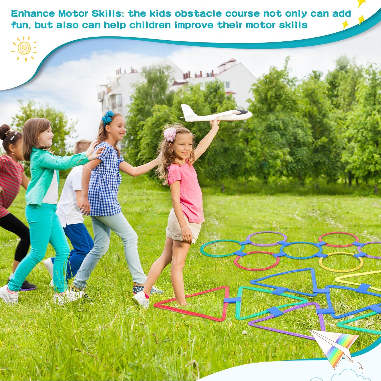 Liliful 3 Set Hopscotch Ring Game — 30 Pcs, 45 Connectors & 3 Storage Bags, Multicolor Outdoor Obstacle Course
