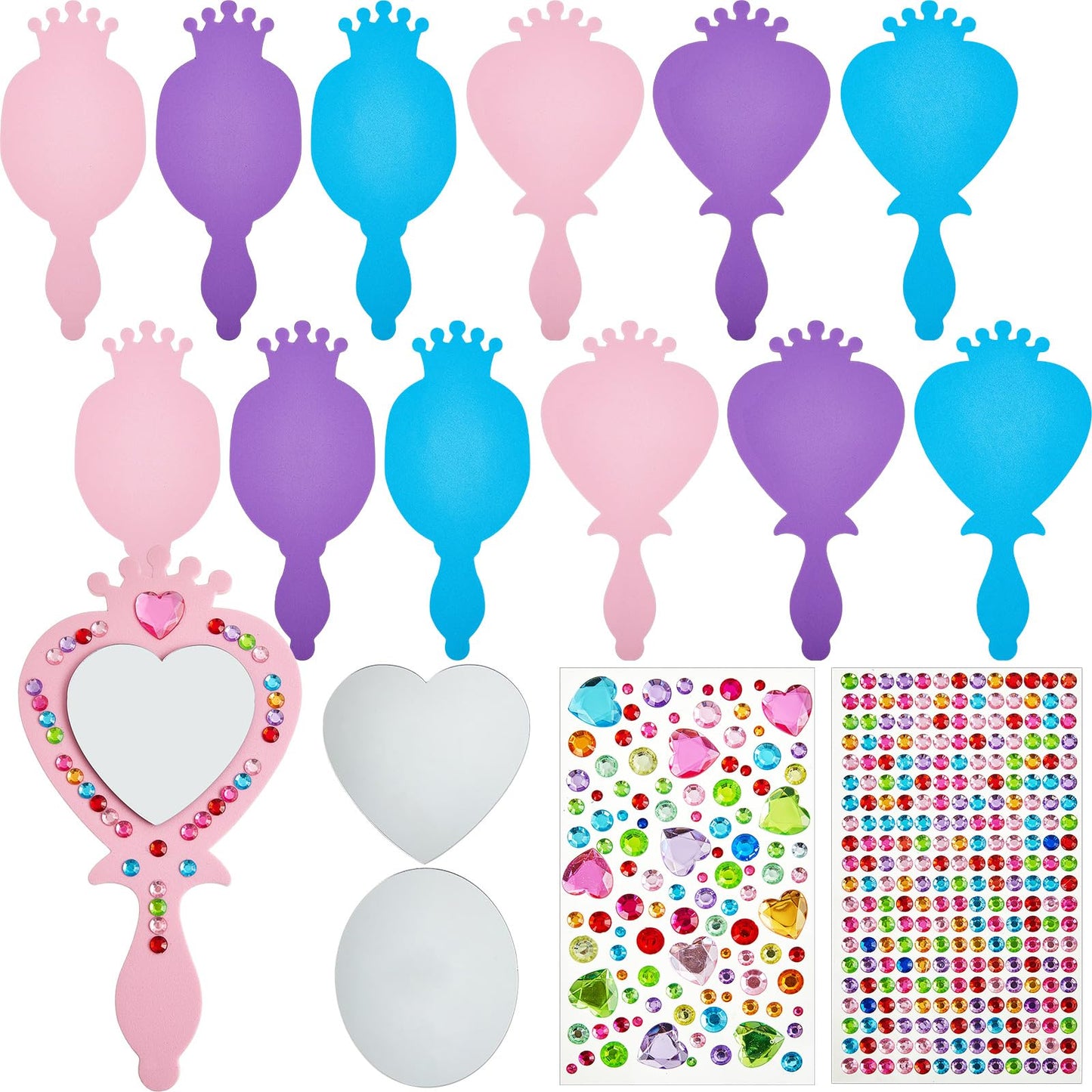 Liliful 12 Pack Princess Foam Mirror Kits – DIY Decor for Girls' Parties, Unbreakable Craft Mirrors
