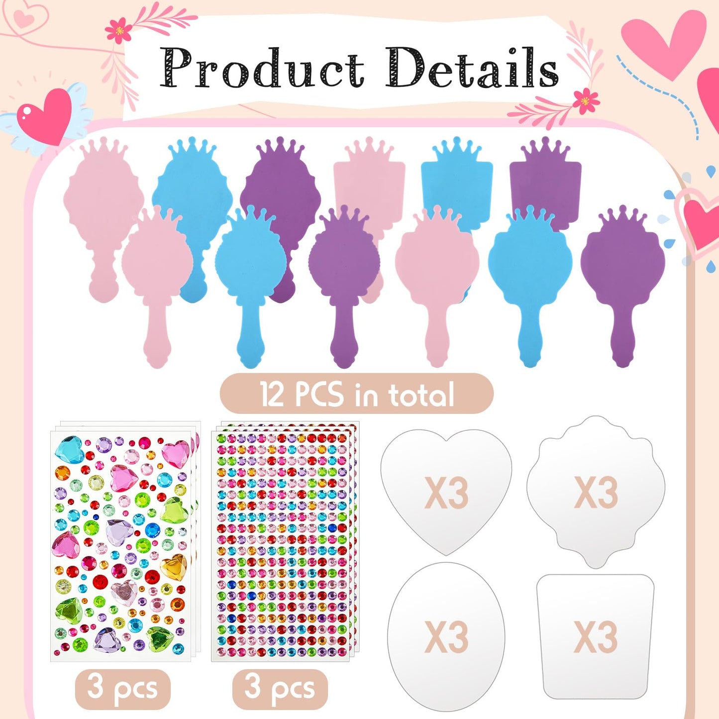 Liliful 12 Pack Princess Foam Mirror Kits – DIY Party Decor & Crafts for Girls