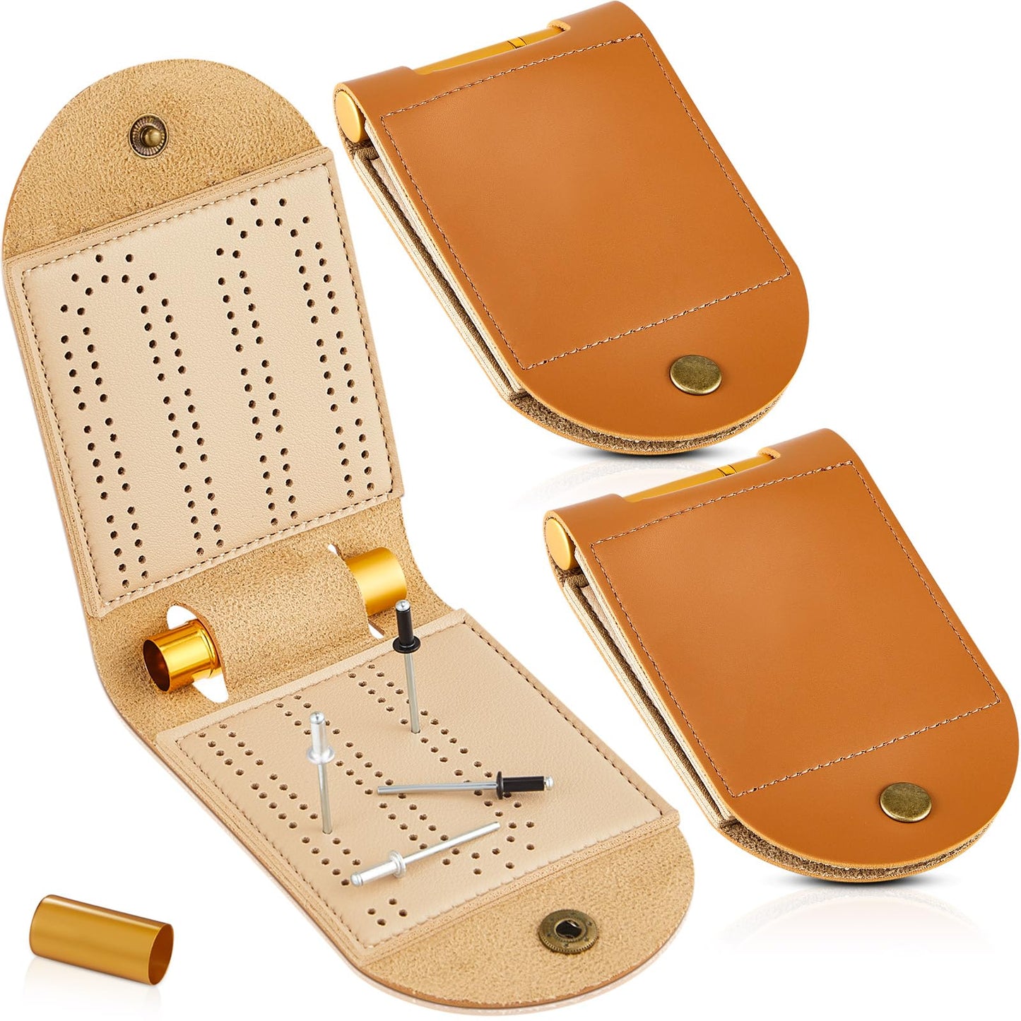 Liliful 2 Pack Travel Cribbage Board Sets – Portable Leather Mini Boards with 4 Metal Pegs