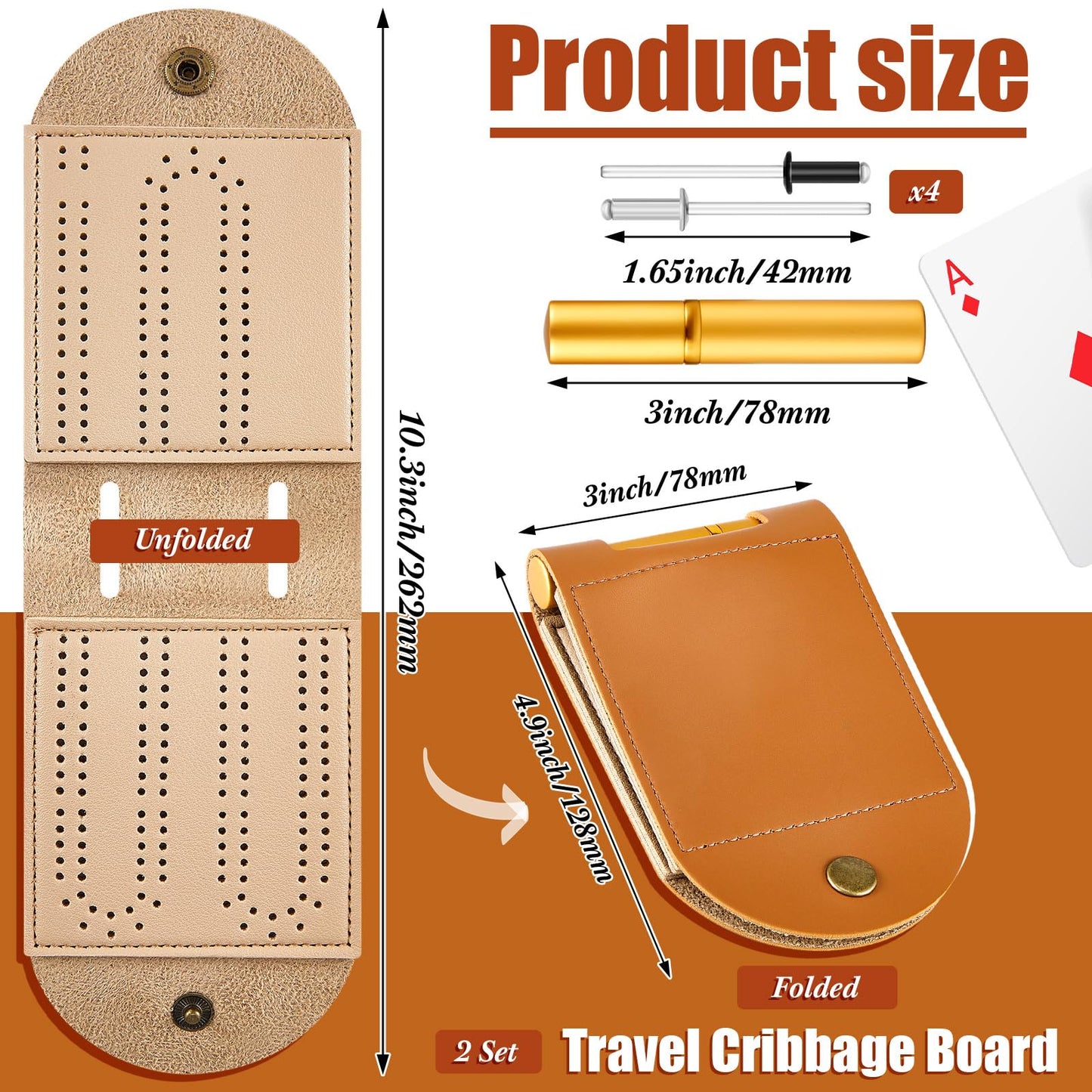 Liliful 2 Pack Travel Cribbage Board Sets – Portable Leather Mini Boards with 4 Metal Pegs