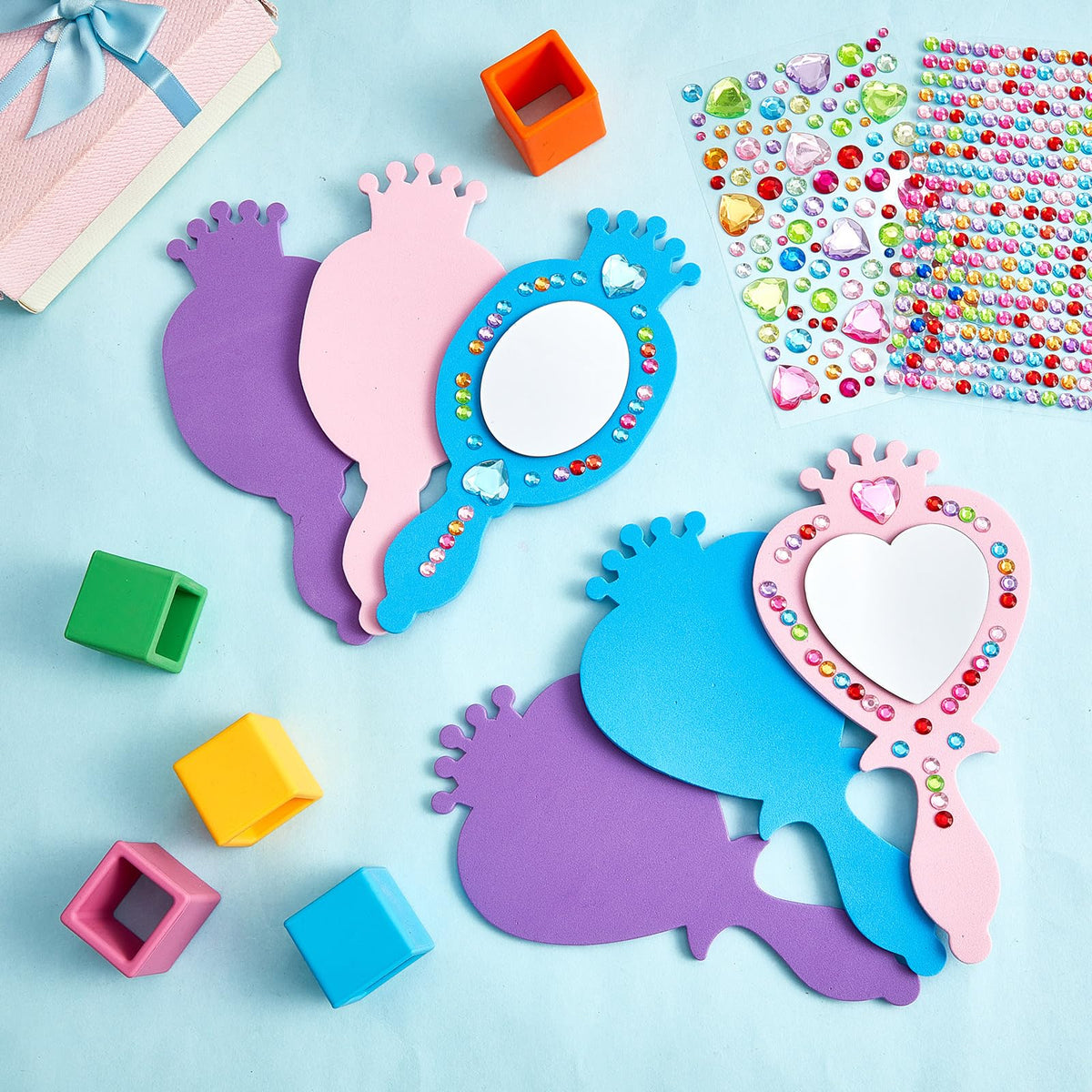 Liliful 12 Pack Princess Foam Mirror Kits – DIY Decor for Girls' Parties, Unbreakable Craft Mirrors