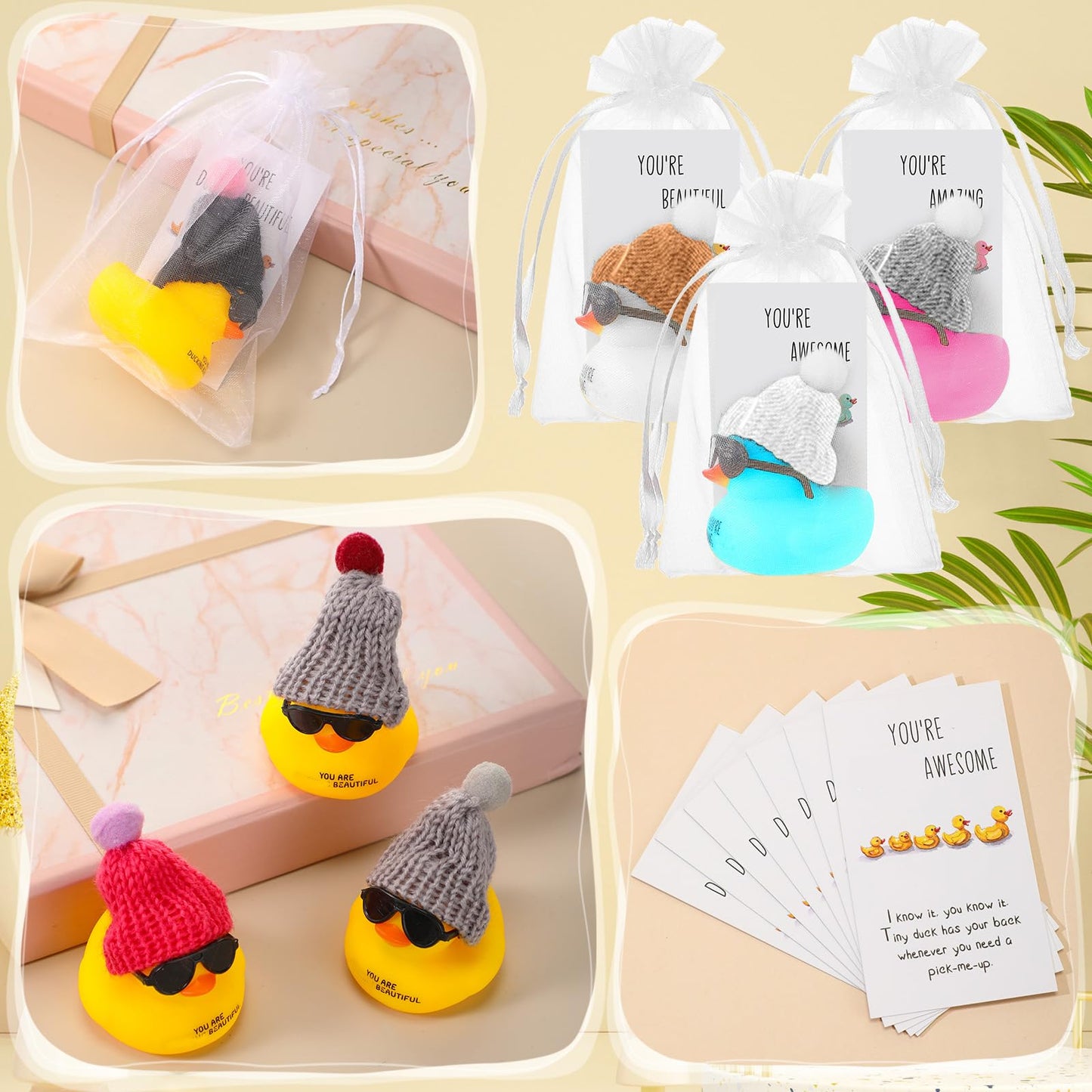 Liliful 60-Set Valentines Day Rubber Ducks Bulk with Hats & Glasses – You’re Awesome Card