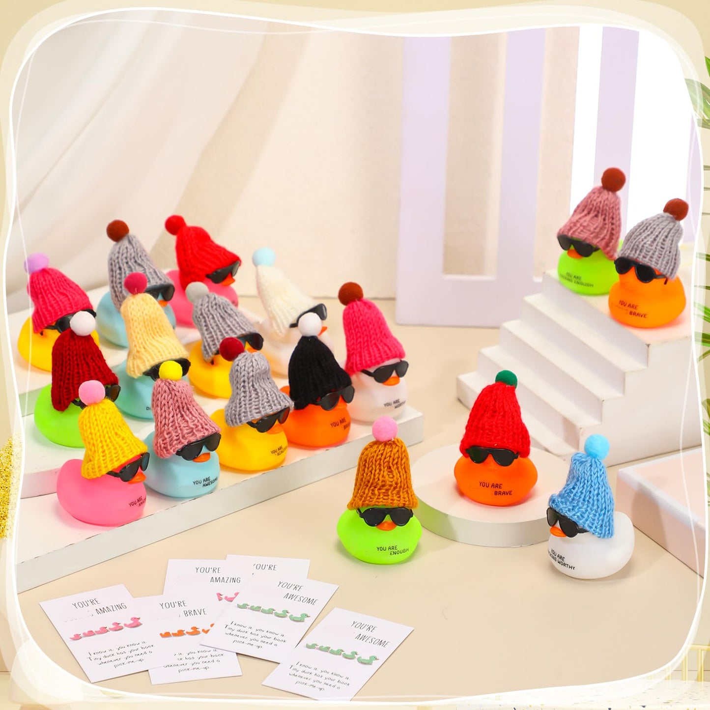 Liliful 60-Set Valentines Day Rubber Ducks Bulk with Hats & Glasses – You’re Awesome Card