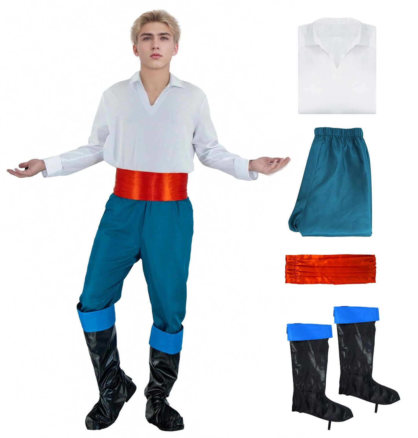 LILLIWEEN Prince Eric Costume for Men - Cosplay Halloween Outfit 2XL