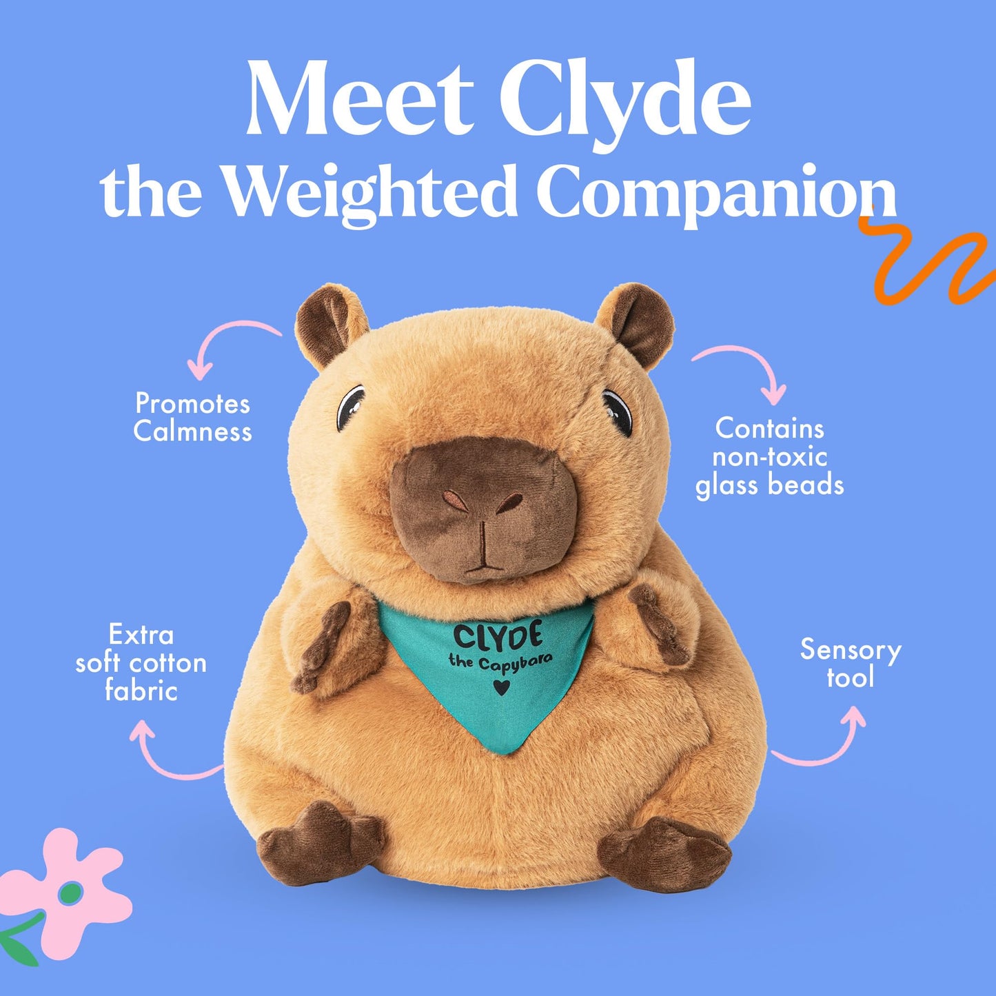 Lilly's Love 5lb Weighted Clyde the Capybara Plush | Sensory Calming Stuffed Animal, Machine Washable