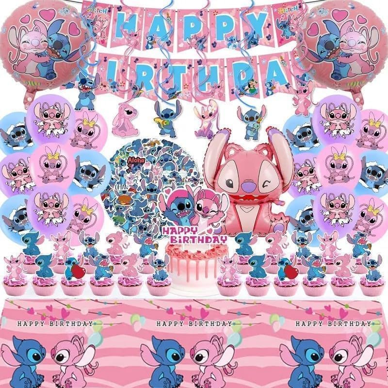 Lilo and Stitch 101PCS Pink Party Decorations Set — Banner, Balloons, Cake Topper