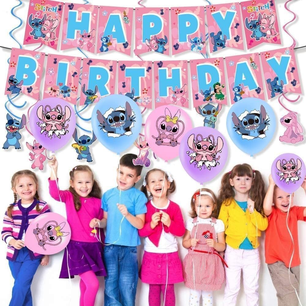 Lilo and Stitch 101PCS Pink Party Decorations Set — Banner, Balloons, Cake Topper