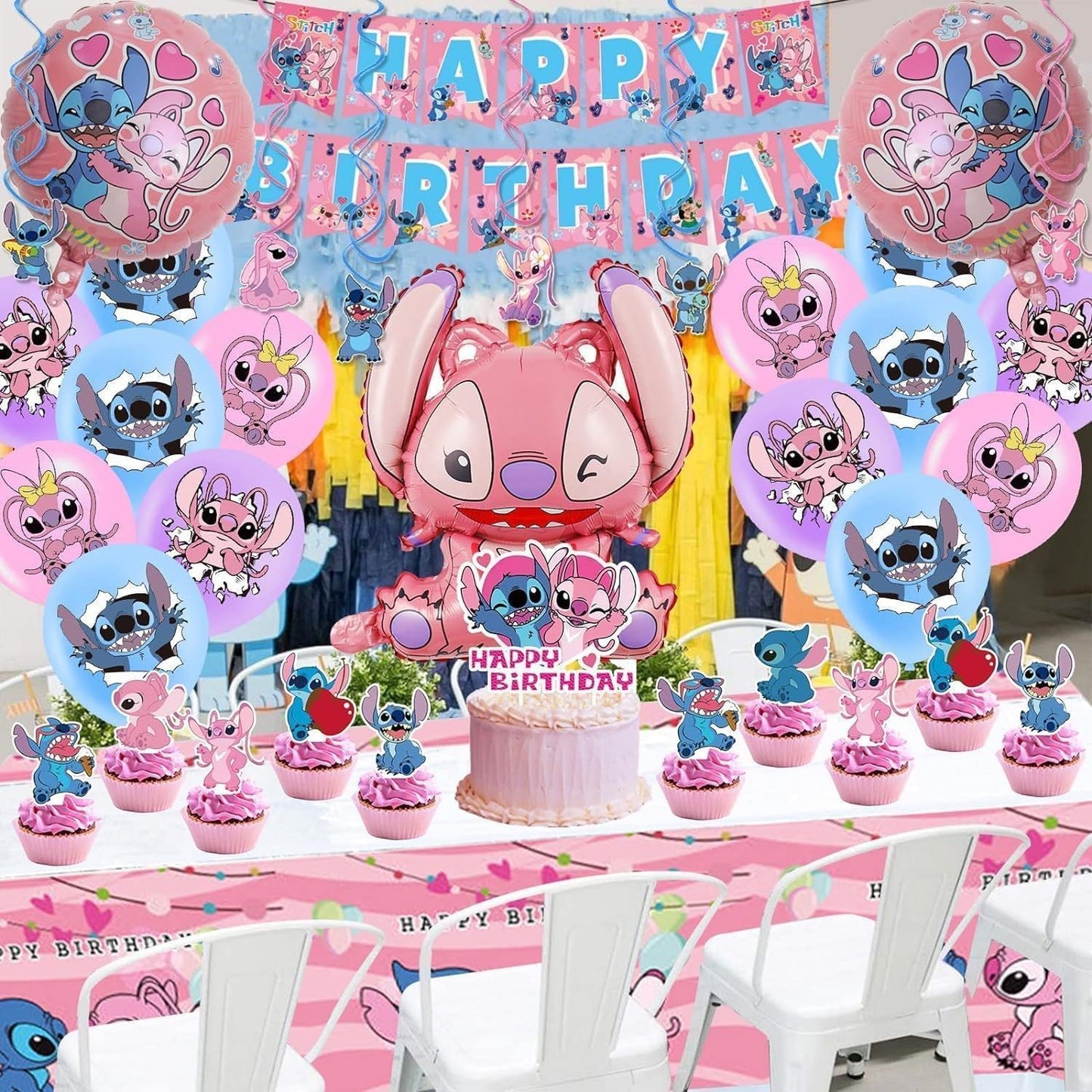 Lilo and Stitch 101PCS Pink Party Decorations Set — Banner, Balloons, Cake Topper