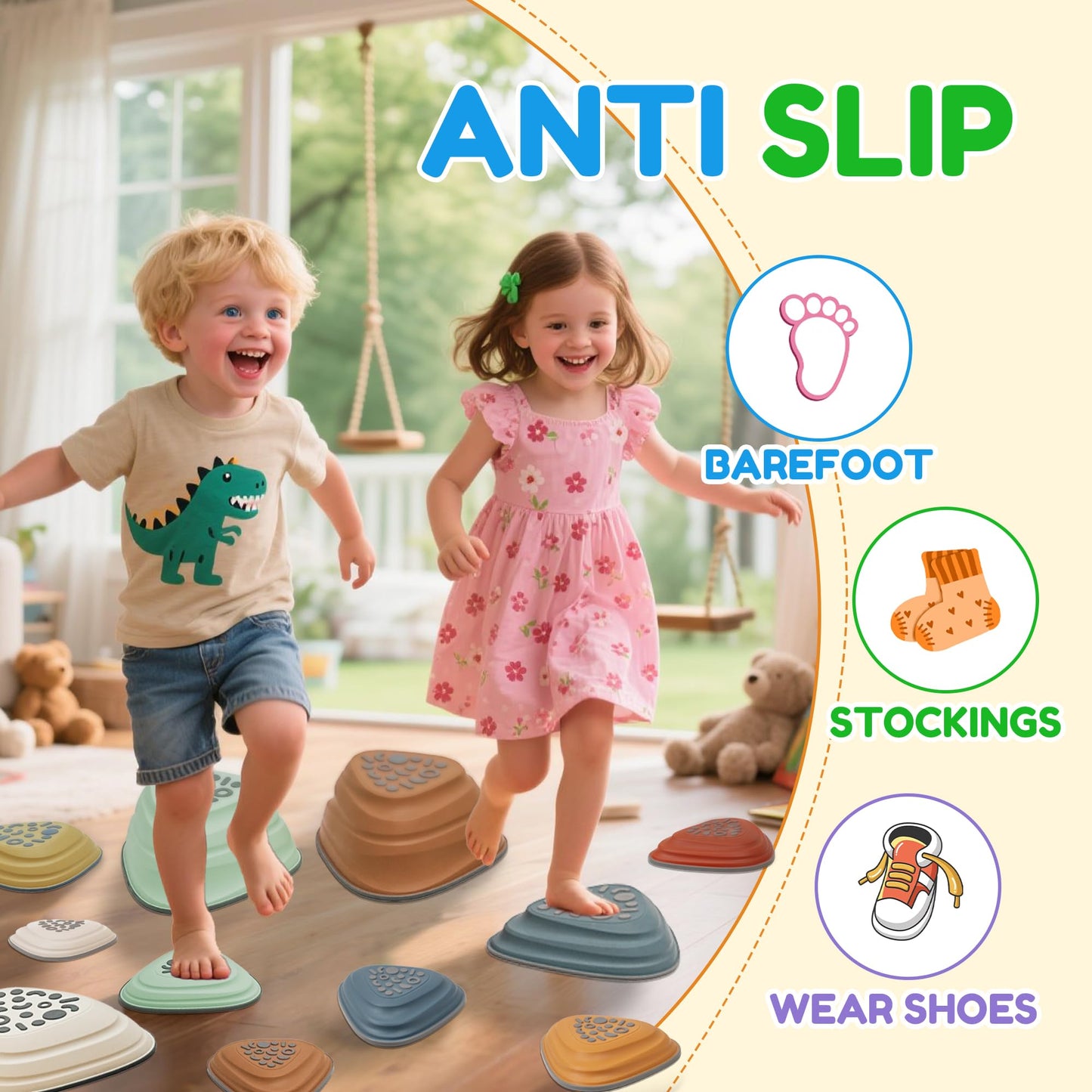 LilStones Kids Balance Stepping Stones – Triangular 11PCS, Non-Slip Toddler Balance Set for Ages 3–8