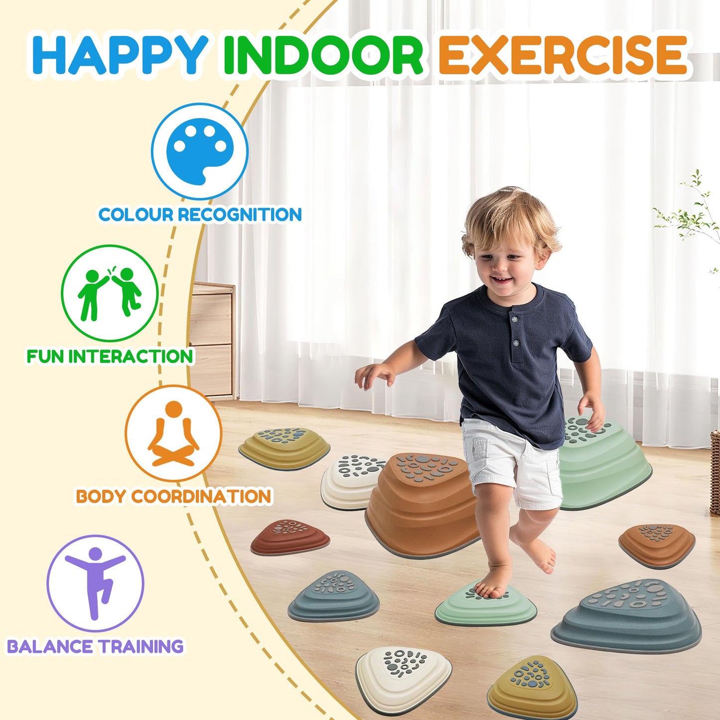 LilStones Kids Balance Stepping Stones – Triangular 11PCS, Non-Slip Toddler Balance Set for Ages 3–8