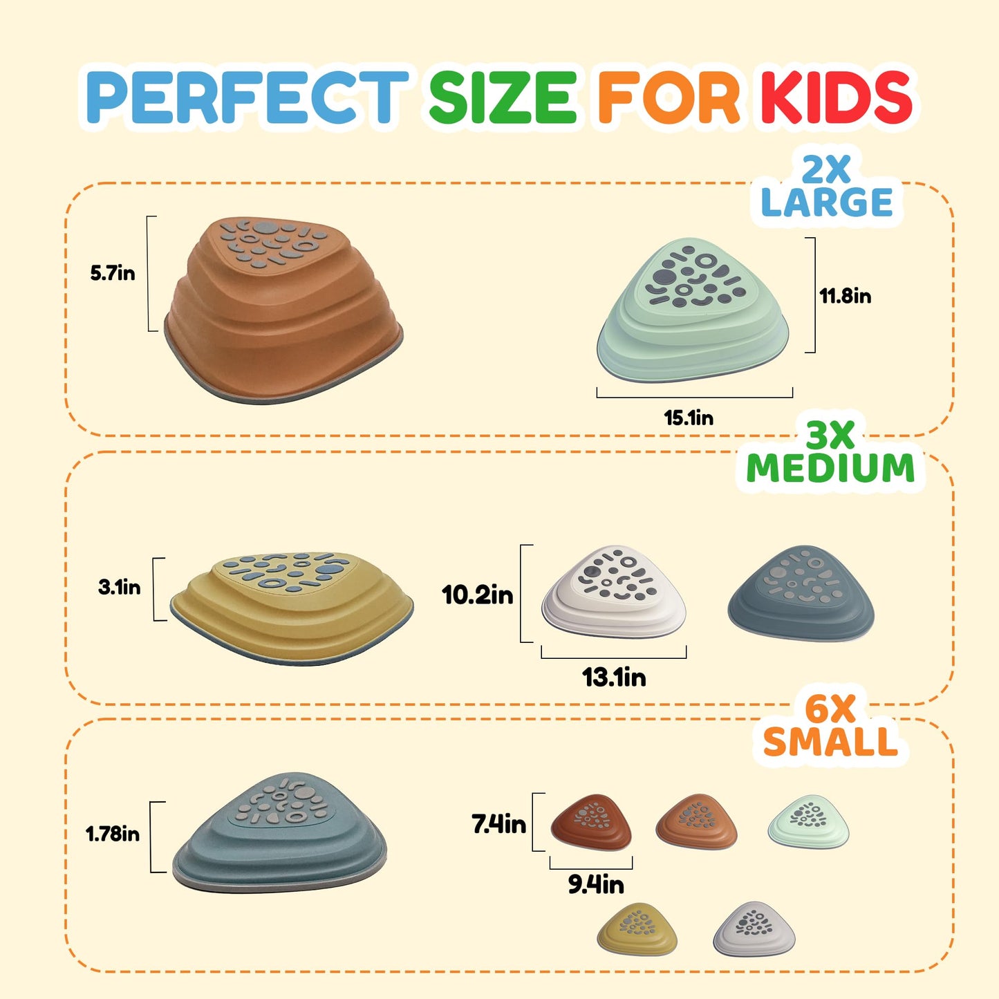 LilStones Kids Balance Stepping Stones – Triangular 11PCS, Non-Slip Toddler Balance Set for Ages 3–8