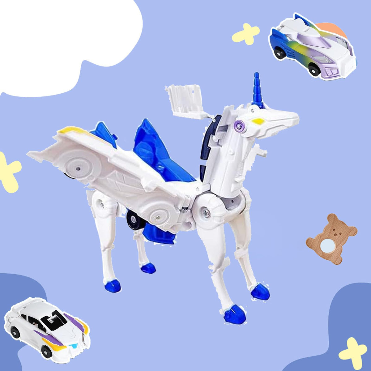 Liluwushe Unicorn Collision Car Toy — 2-in-1 Magnetic Transformation (Dazzle Blue)