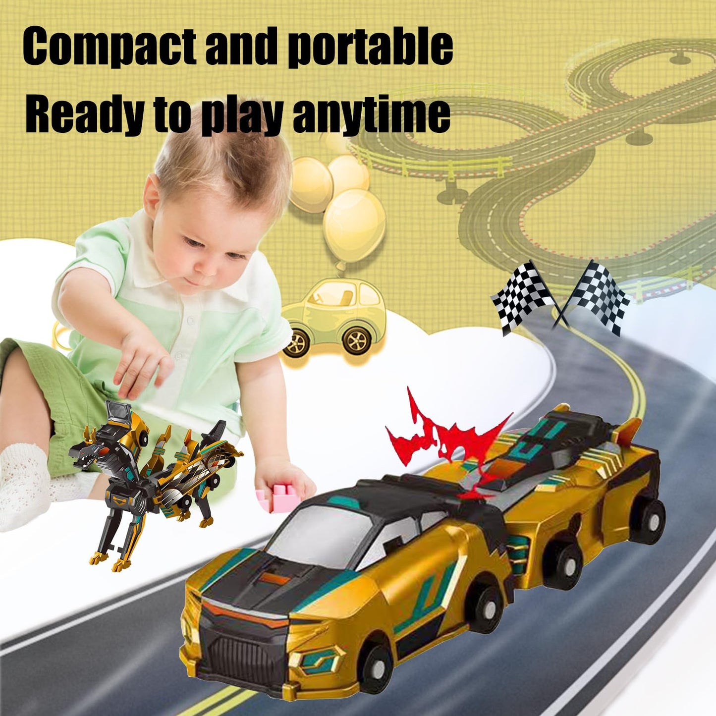 Liluwushe 2-in-1 Collision Transformation Dinosaur Car Toy | Magnetic Convertible Robot for Kids