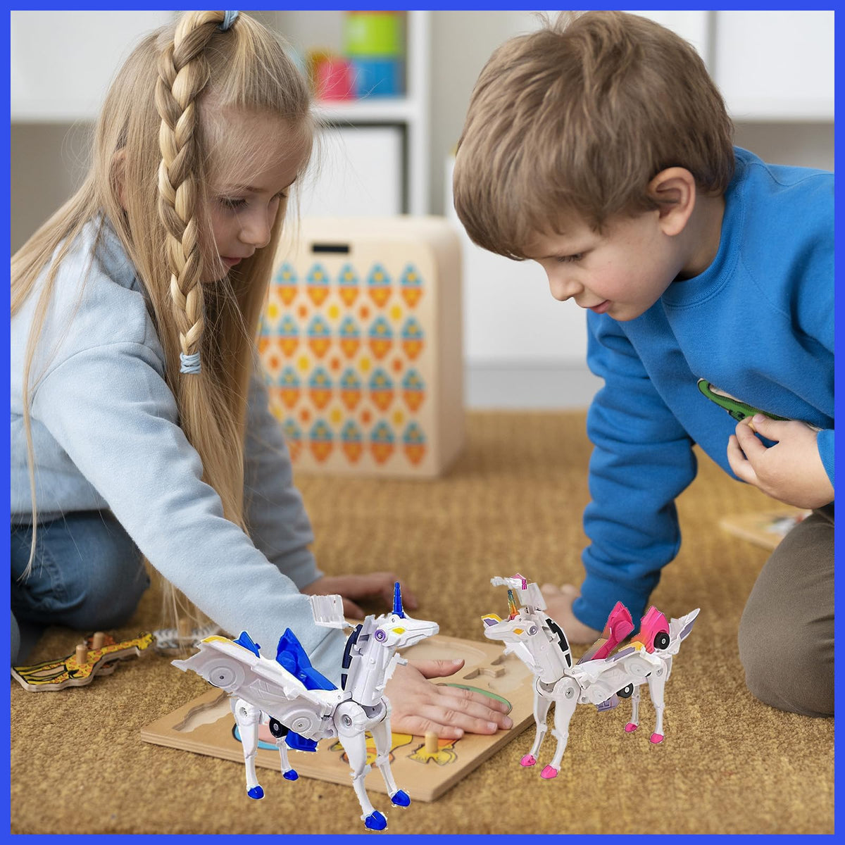 Liluwushe Unicorn Collision Car Toy — 2-in-1 Magnetic Transformation (Dazzle Blue)