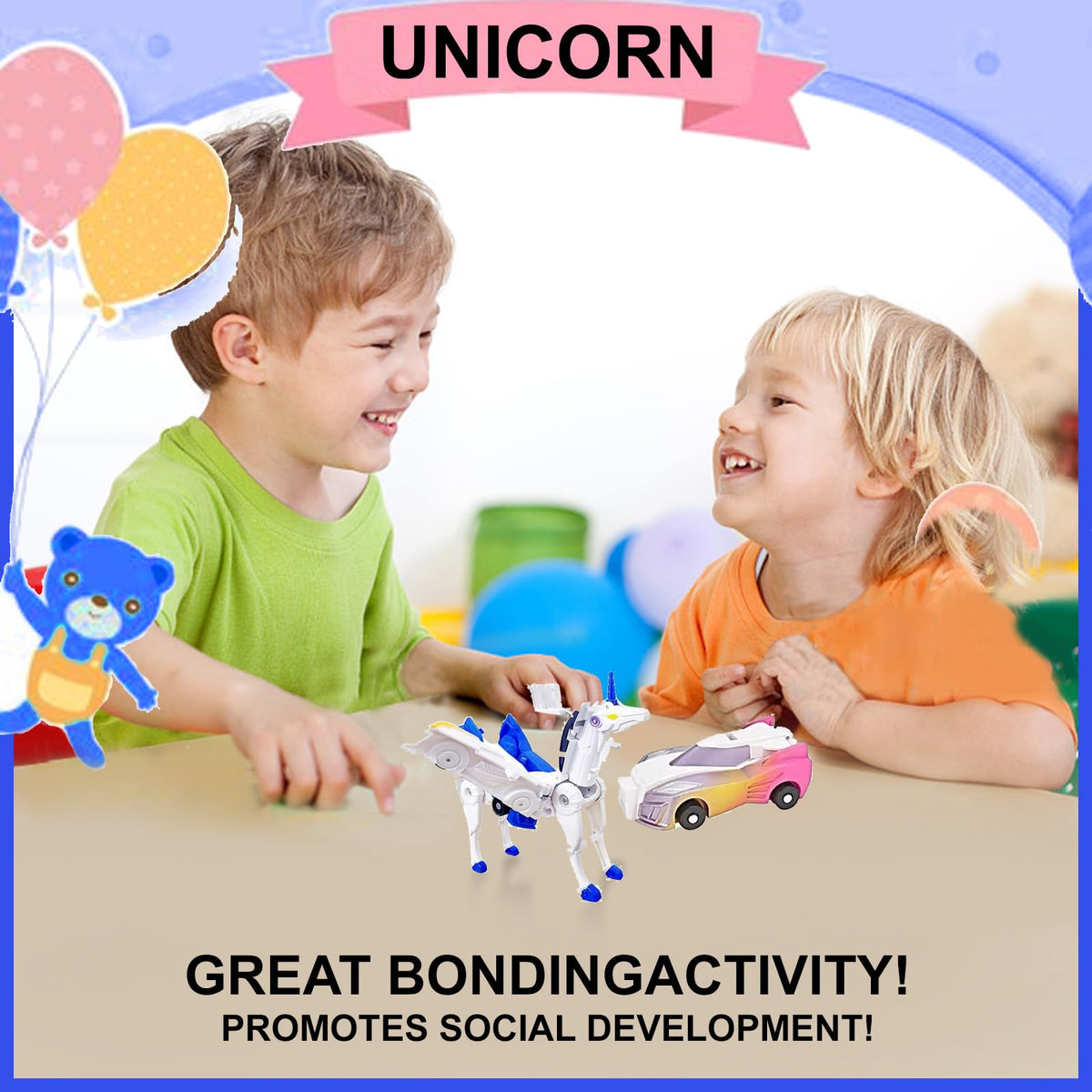 Liluwushe Unicorn Collision Car Toy — 2-in-1 Magnetic Transformation (Dazzle Blue)