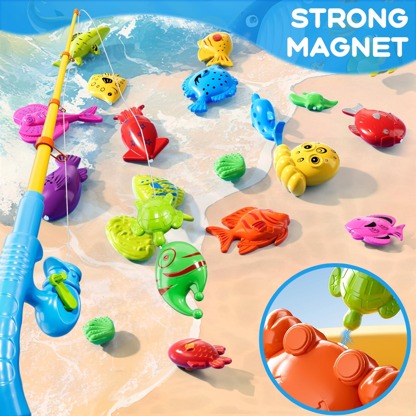 LILYBUDS Magnetic Fishing Game Toys for Kids – 35 Fish, Poles & Nets, Ages 3-8