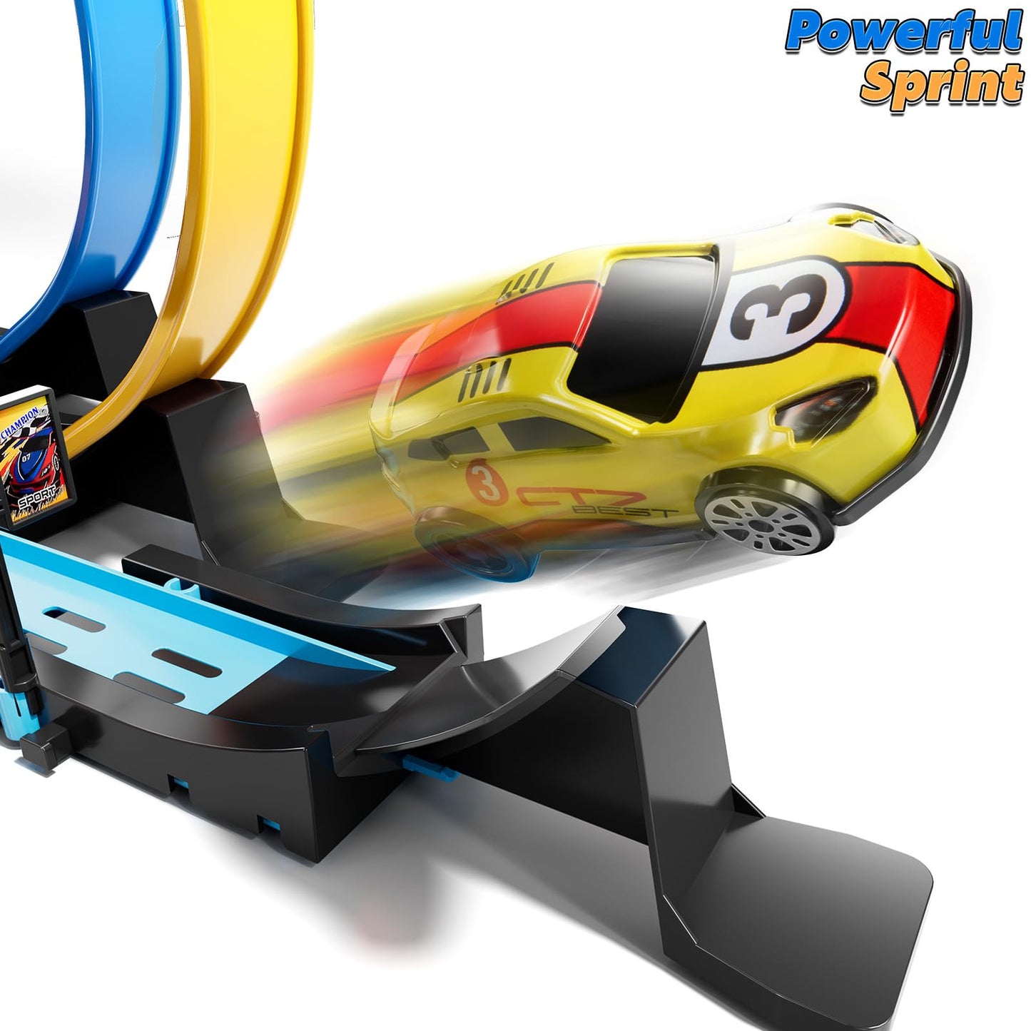 LILYBUDS Toy Car Race Track Set – Long Track, 4 Crash Zones, 1:64 Scale Cars
