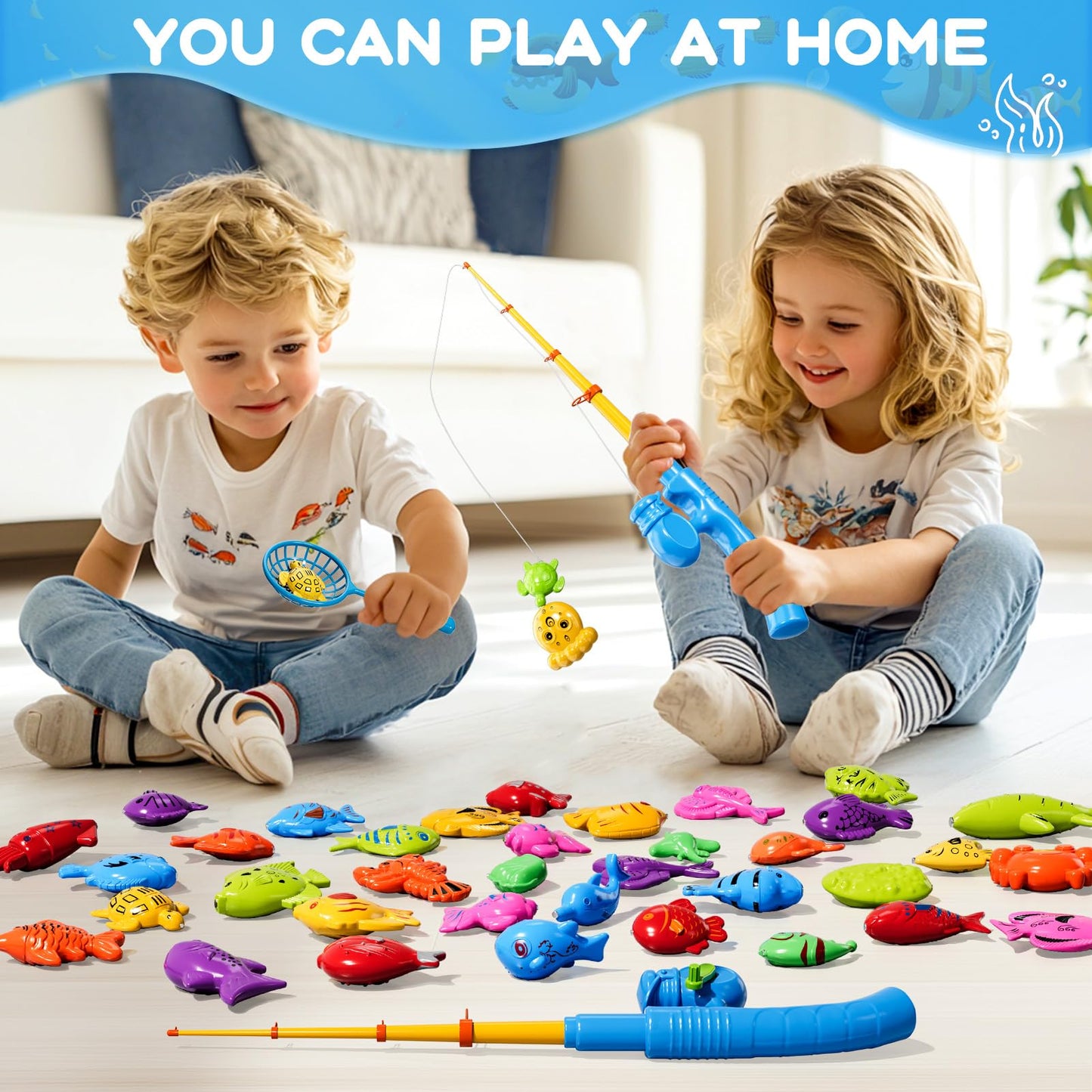 LILYBUDS Magnetic Fishing Game Toys for Kids – 35 Fish, Poles & Nets, Ages 3-8