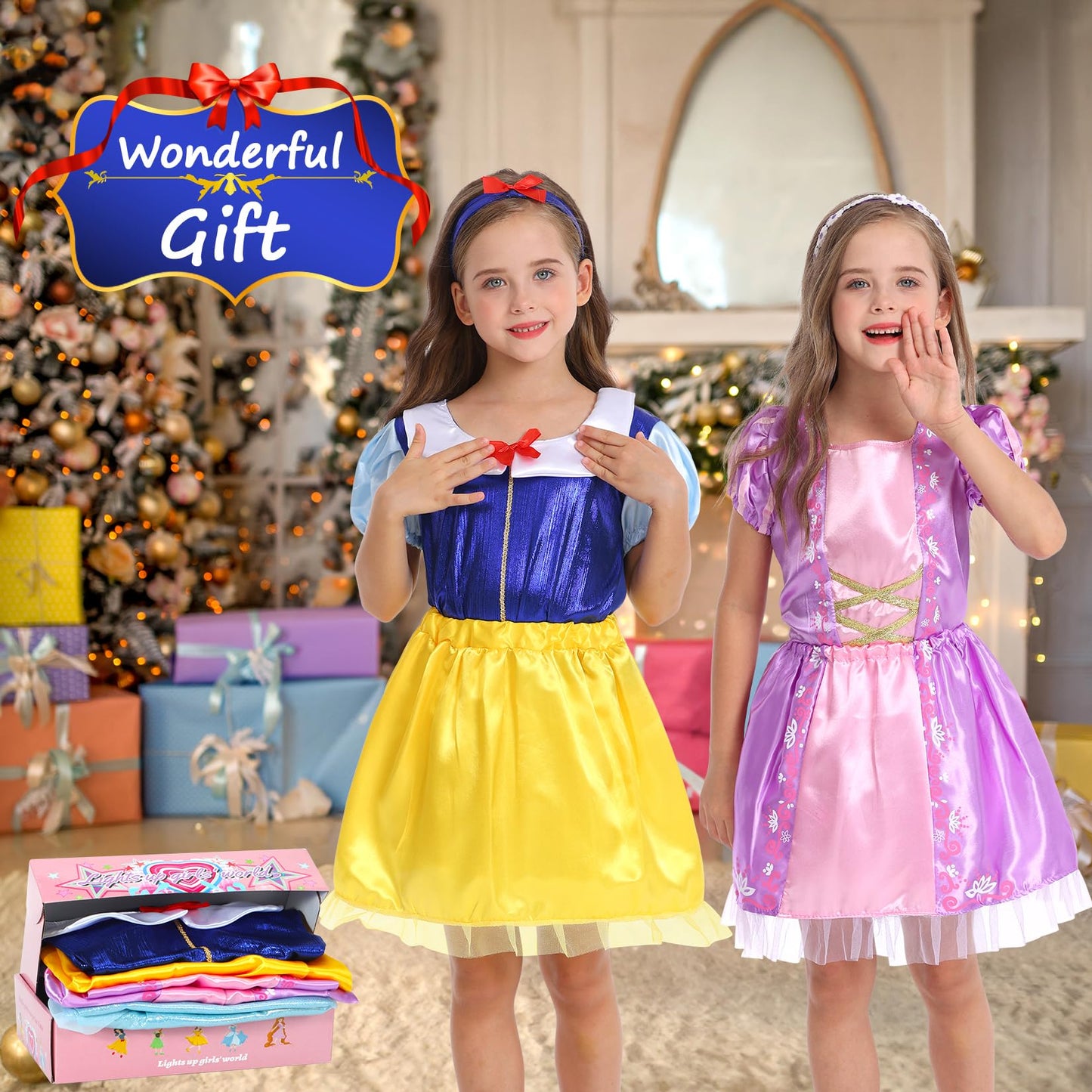LIMIROLER 18 Pcs Princess Dress Up Set for Girls 3-6 | Role Play Costumes & Gift Box