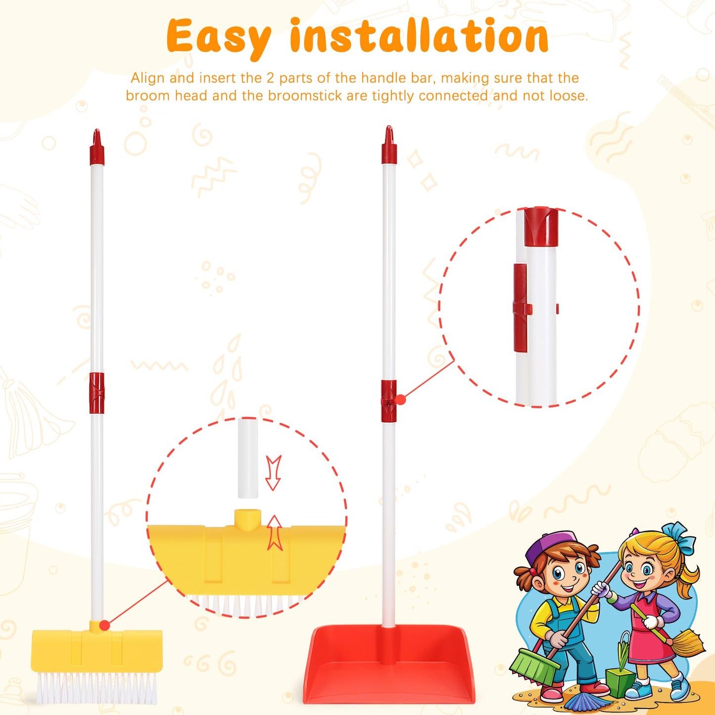 LIMIROLER Kids Cleaning Broom & Dustpan Set — Safe, Lightweight Pretend Play Toy (Ages 3–6)