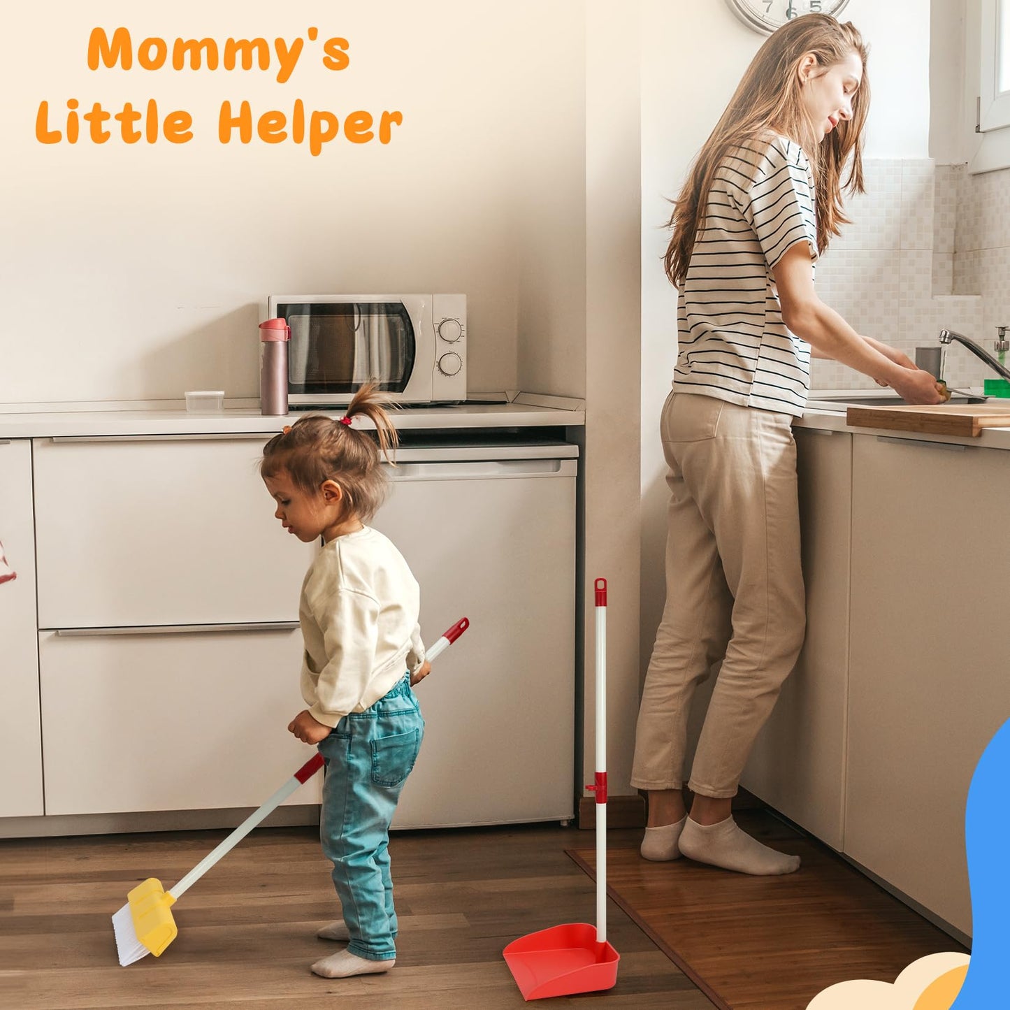 LIMIROLER Kids Cleaning Broom & Dustpan Set — Safe, Lightweight Pretend Play Toy (Ages 3–6)
