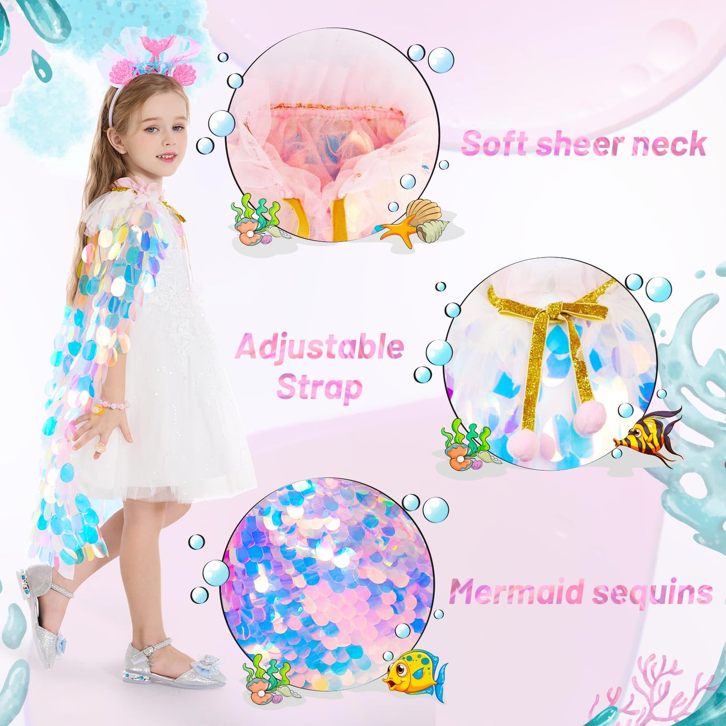 LIMIROLER Rainbow Mermaid Princess Dress Up Kit – 9-Piece Gift Set for Girls 3-8
