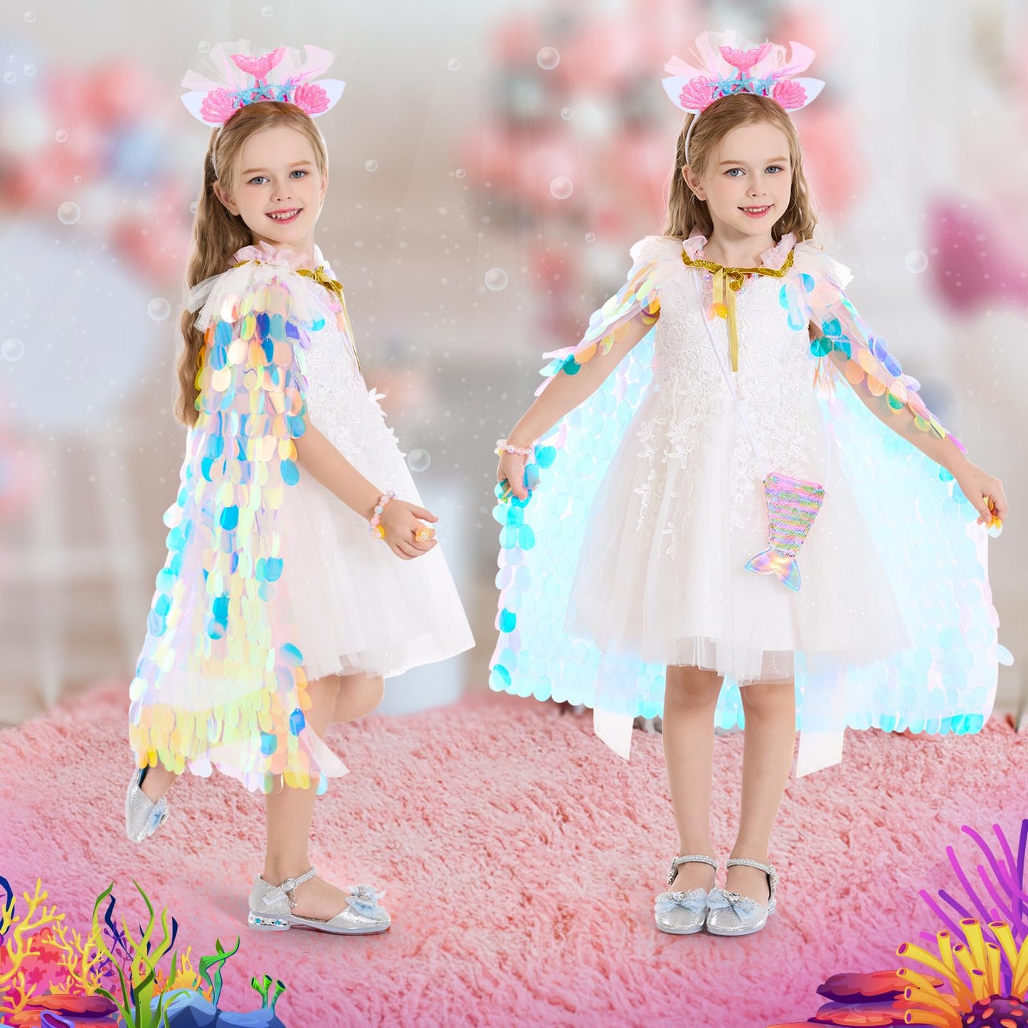 LIMIROLER Rainbow Mermaid Princess Dress Up Kit – 9-Piece Gift Set for Girls 3-8