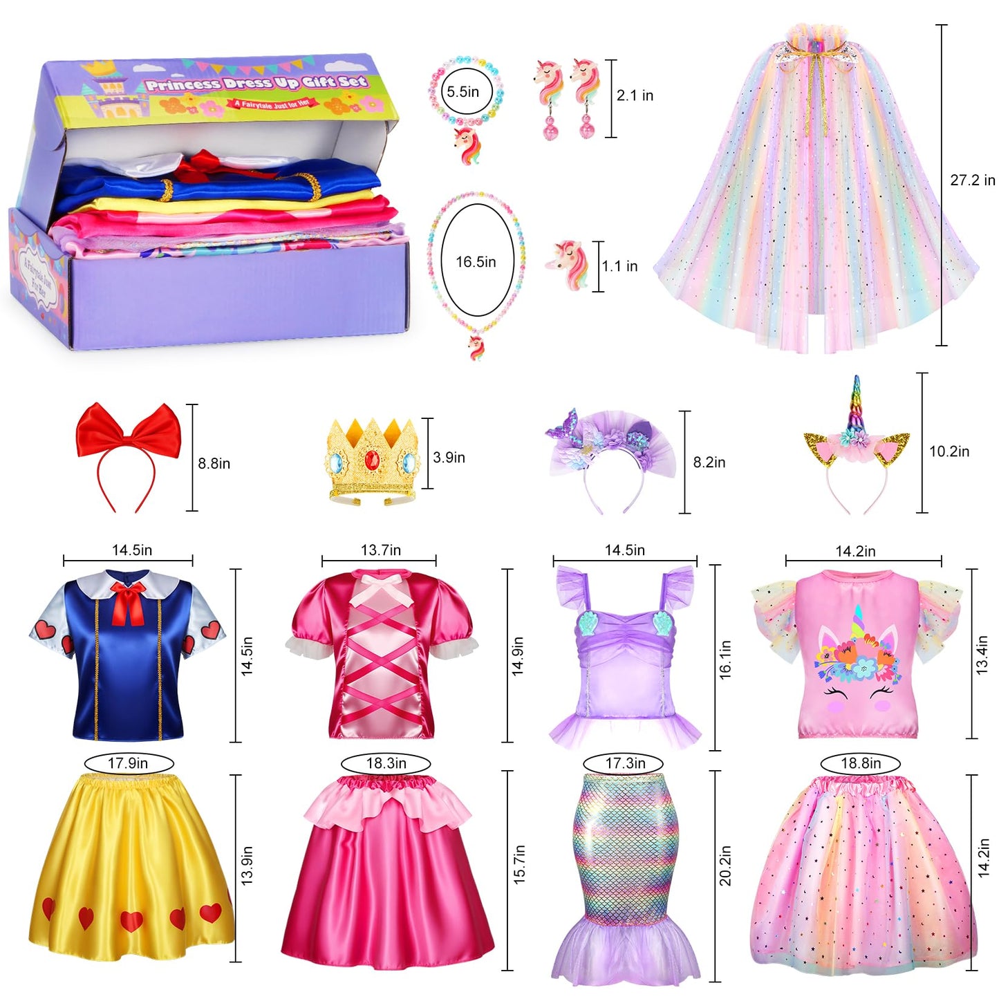 LIMIROLER 18 Pcs Princess Dress Up Set for Girls 3-6 – Breathable, Authentic Costume Toys