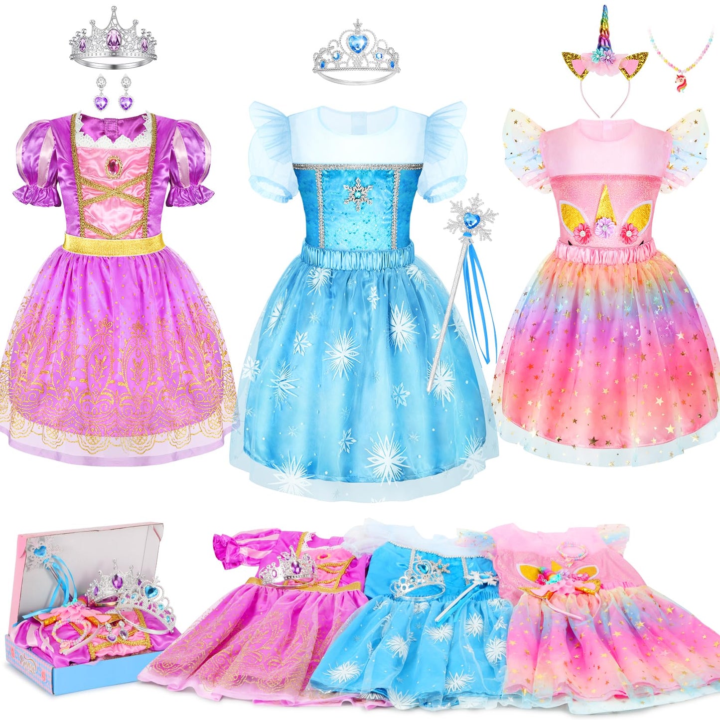 LIMIROLER Princess Dress Up Set – 18 Pcs Rainbow Costume Gift for Girls 3–6