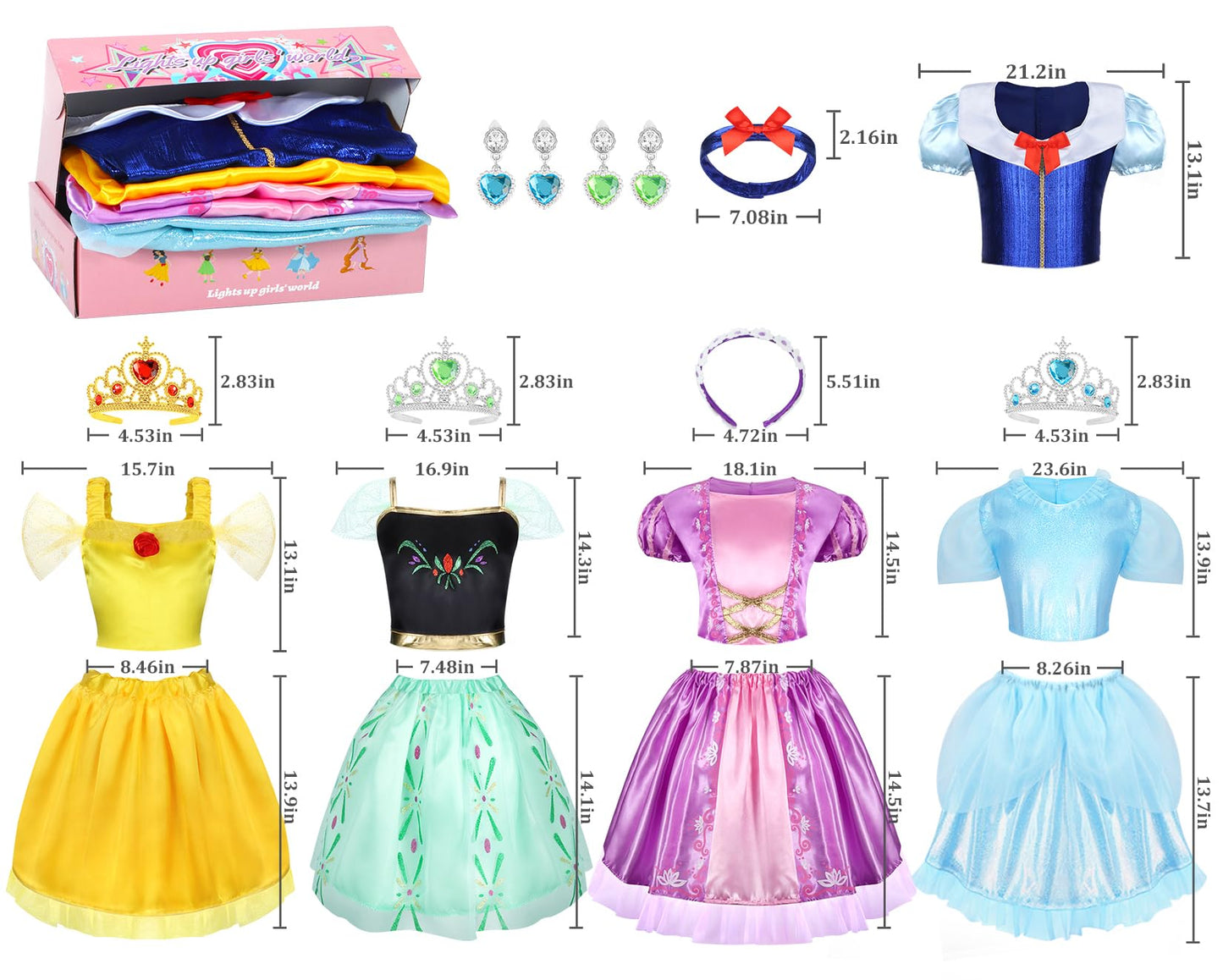 LIMIROLER 18 Pcs Princess Dress Up Set for Girls 3-6 | Role Play Costumes & Gift Box