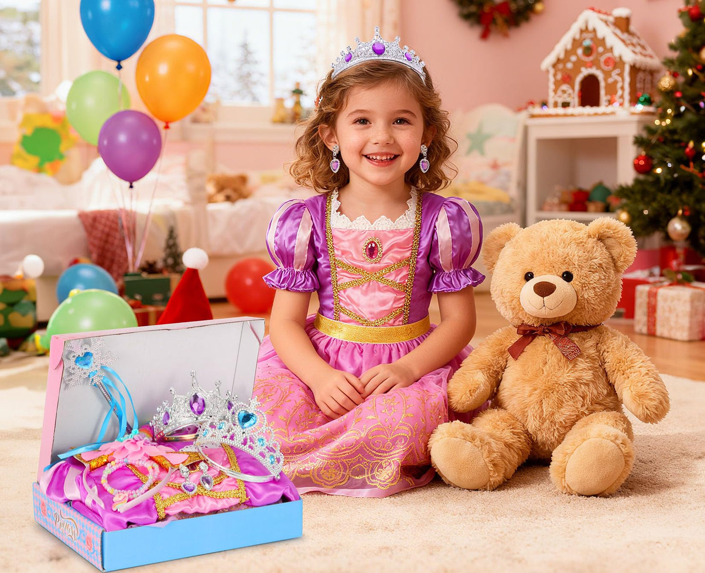 LIMIROLER Princess Dress Up Set – 18 Pcs Rainbow Costume Gift for Girls 3–6