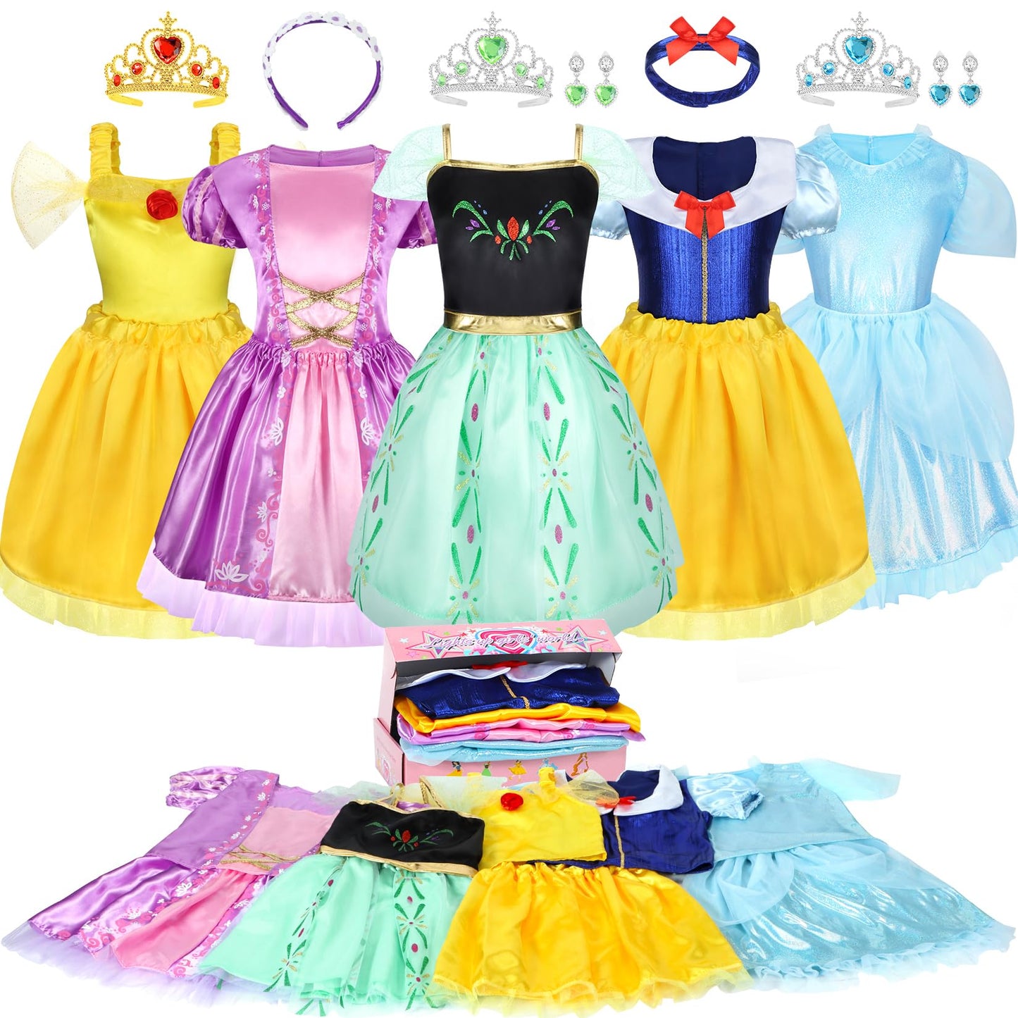 LIMIROLER 18 Pcs Princess Dress Up Set for Girls 3-6 | Role Play Costumes & Gift Box