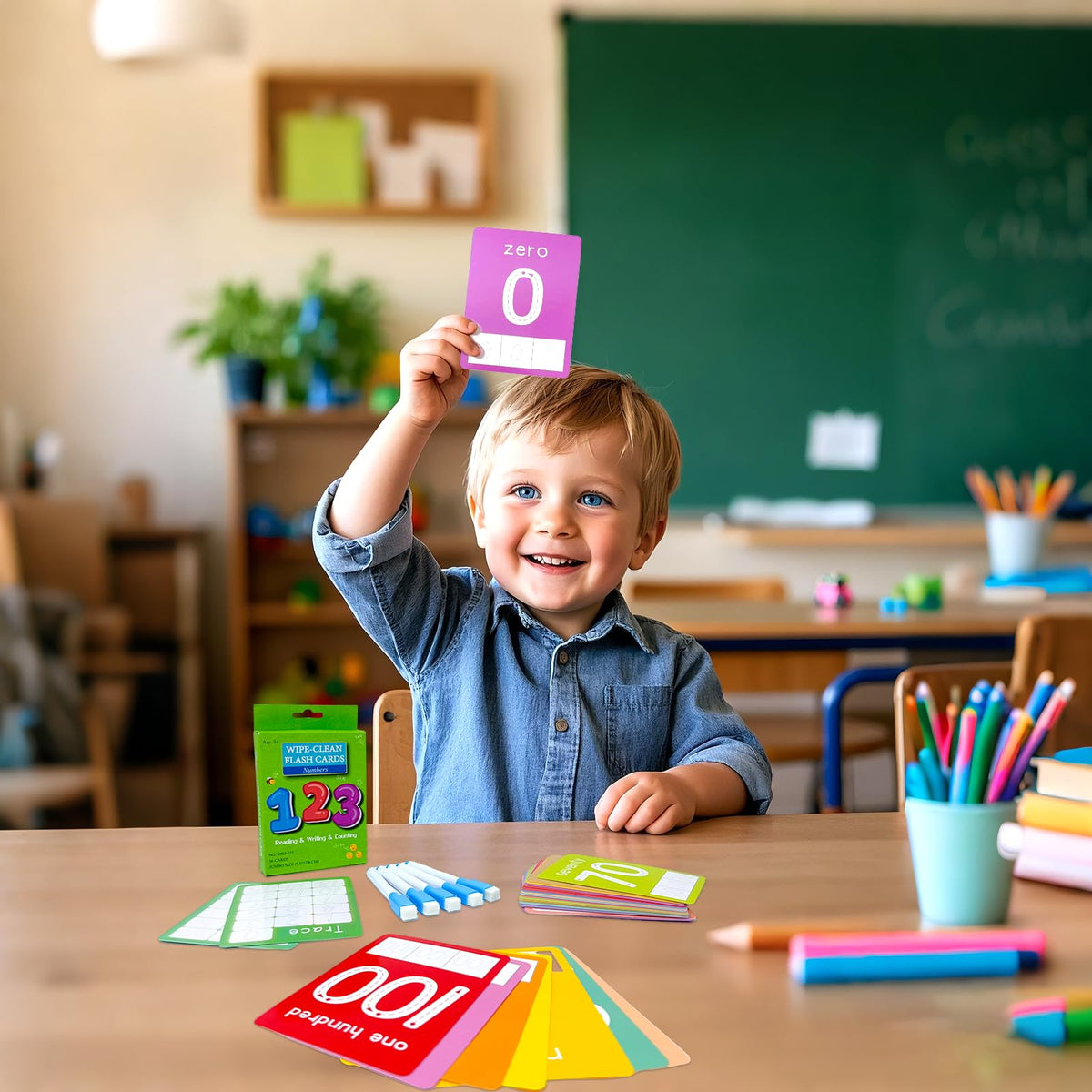 Limque Number Flash Cards for Toddlers – 0 to 25 & 30 to 100, 36 Double-Sided Cards + 5 Dry Erase Pens