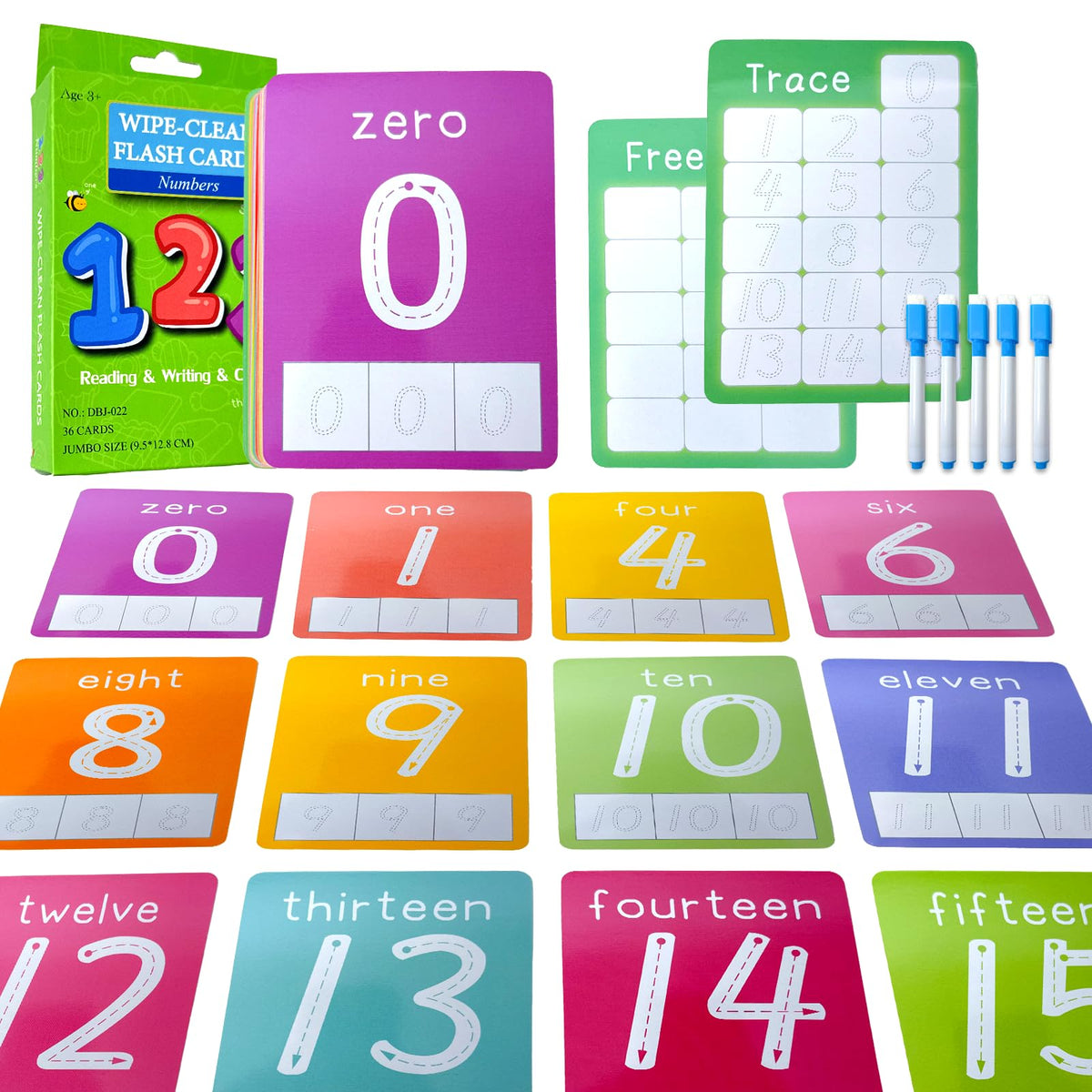 Limque Number Flash Cards for Toddlers – 0 to 25 & 30 to 100, 36 Double-Sided Cards + 5 Dry Erase Pens