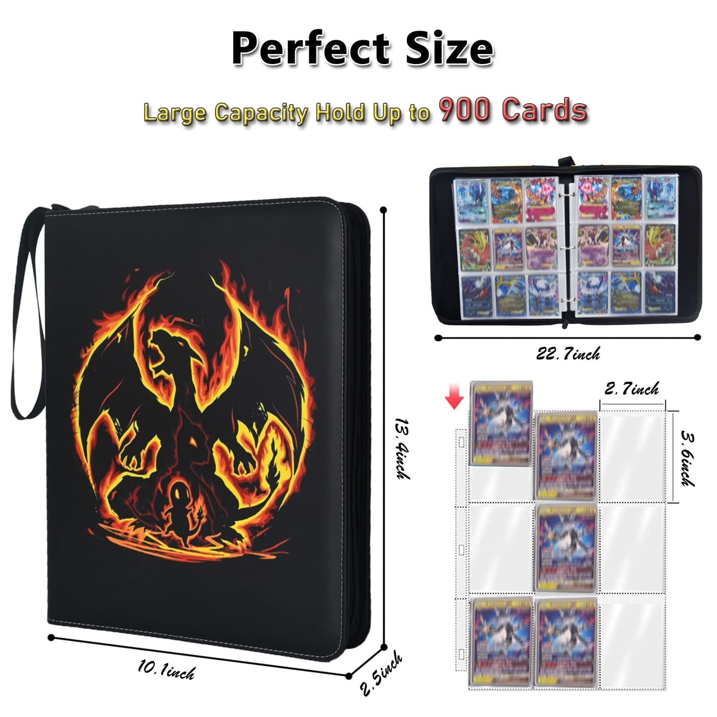 LIMSTDIC Card Binder with Sleeves — 9-Pocket, Holds 900 Cards, Zippered PU Cover