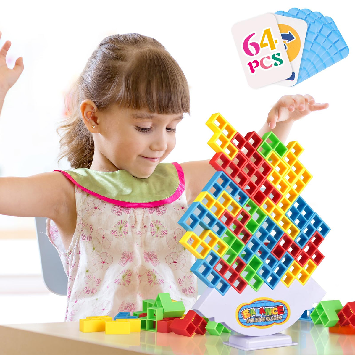 LIMYIOM 64Pcs Tetra Tower Game – Family Balance Stacking Toy for All Ages