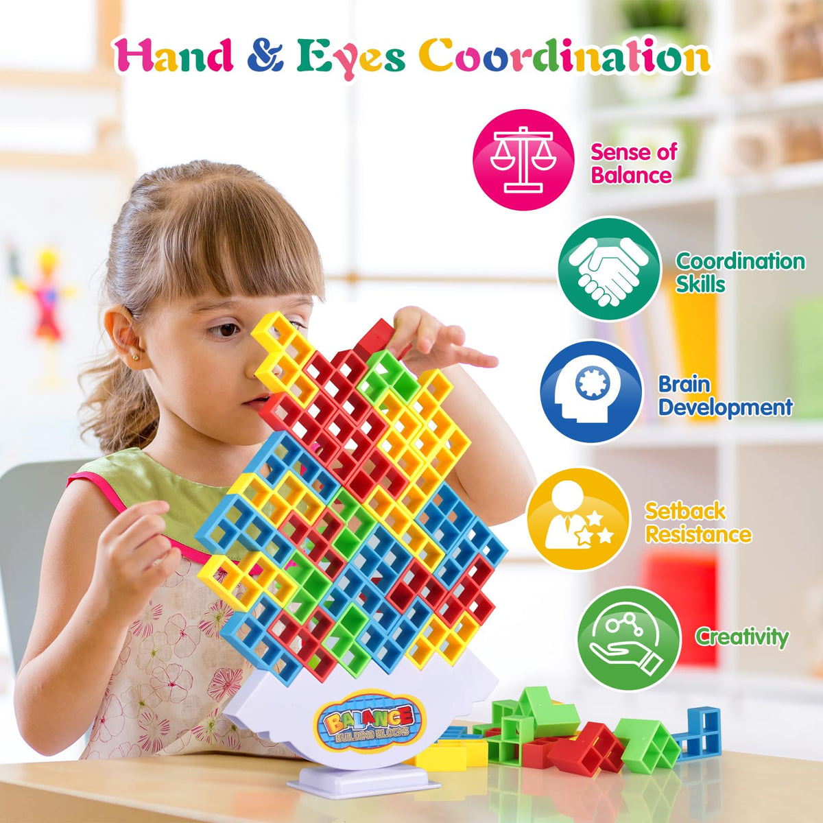 LIMYIOM 64Pcs Tetra Tower Game – Family Balance Stacking Toy for All Ages