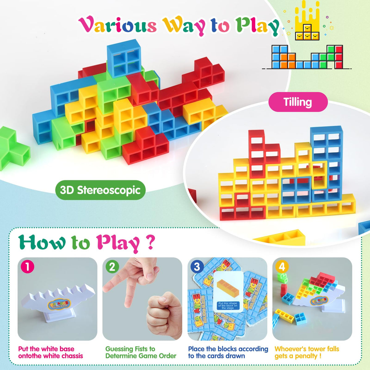 LIMYIOM 64Pcs Tetra Tower Game – Family Balance Stacking Toy for All Ages