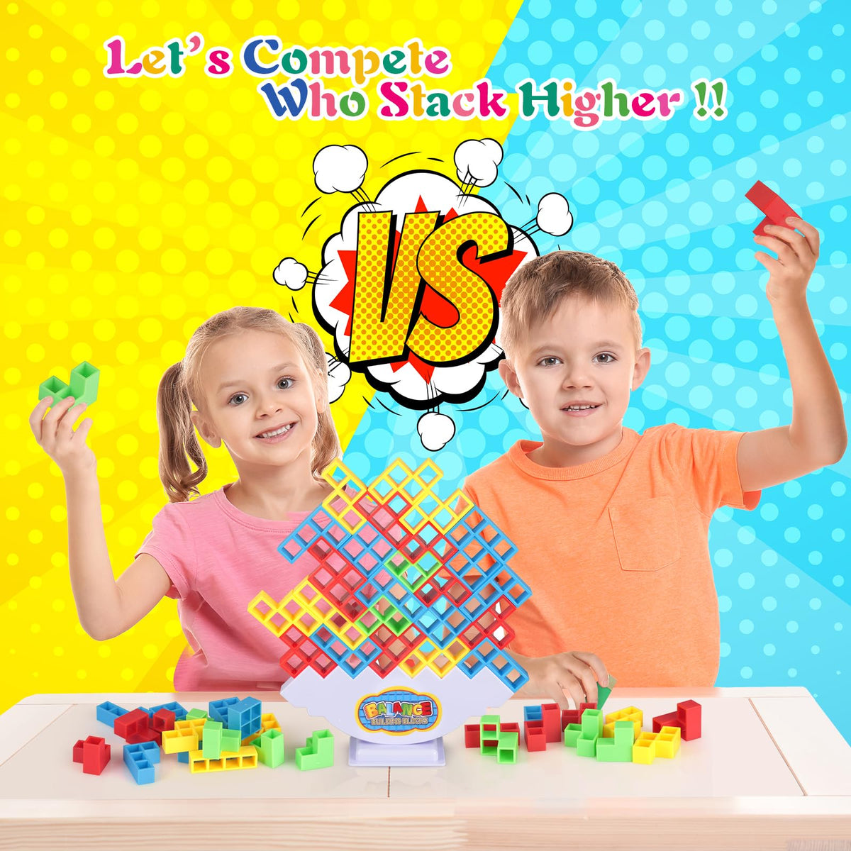 LIMYIOM 64Pcs Tetra Tower Game – Family Balance Stacking Toy for All Ages