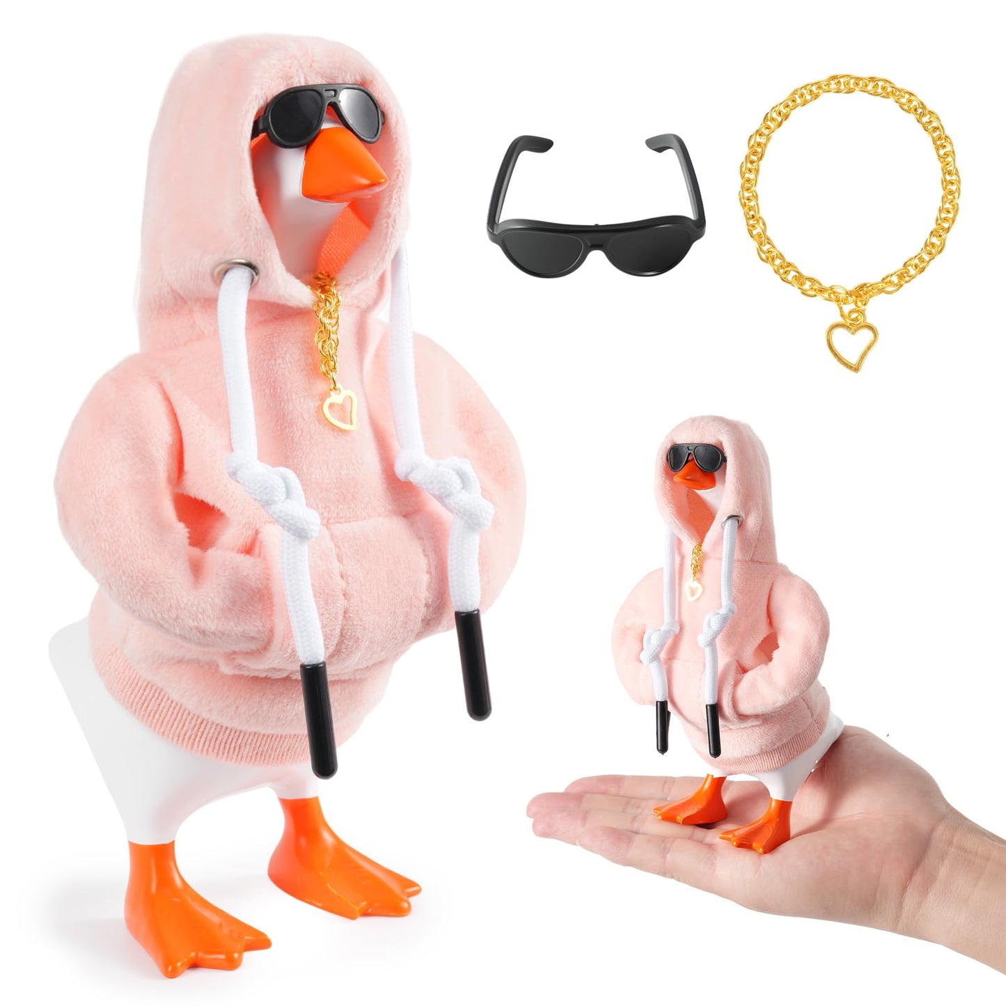 linastu 7-Inch Desk Goose Outfit Set – Pink Hoodie, Sunglasses & Necklace for Magnetic Goose Statue