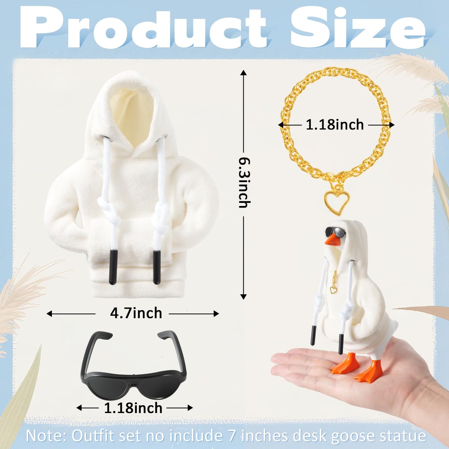 linastu 6-Piece 7-Inch Desk Goose Outfit Set - White Hoodie, Sunglasses & Necklace for Magnetic Goose Statue