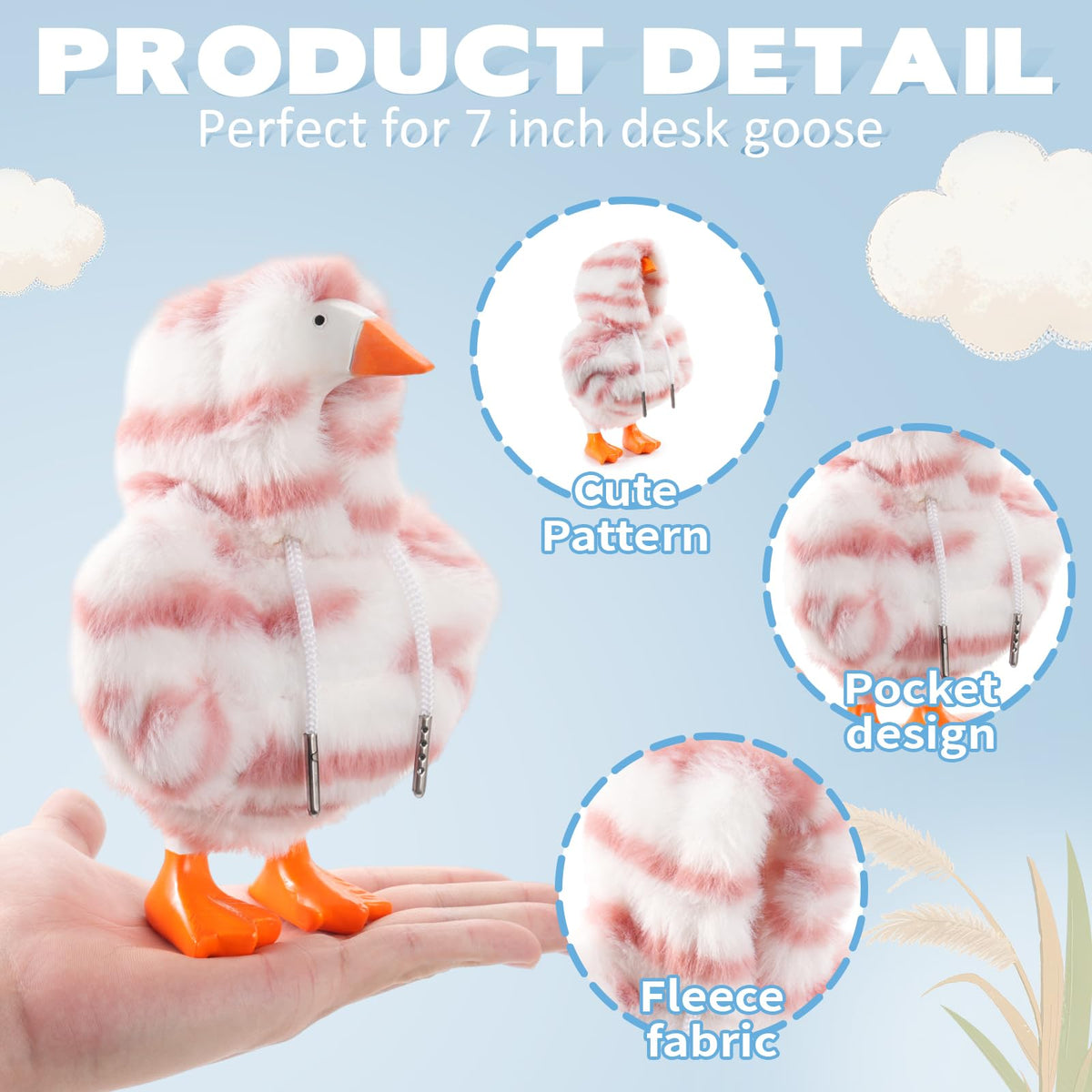 linastu 7-Inch Desk Goose Outfit: Pink Tiger Stripe Hoodie for Mini Desk Goose – Plush Accessory
