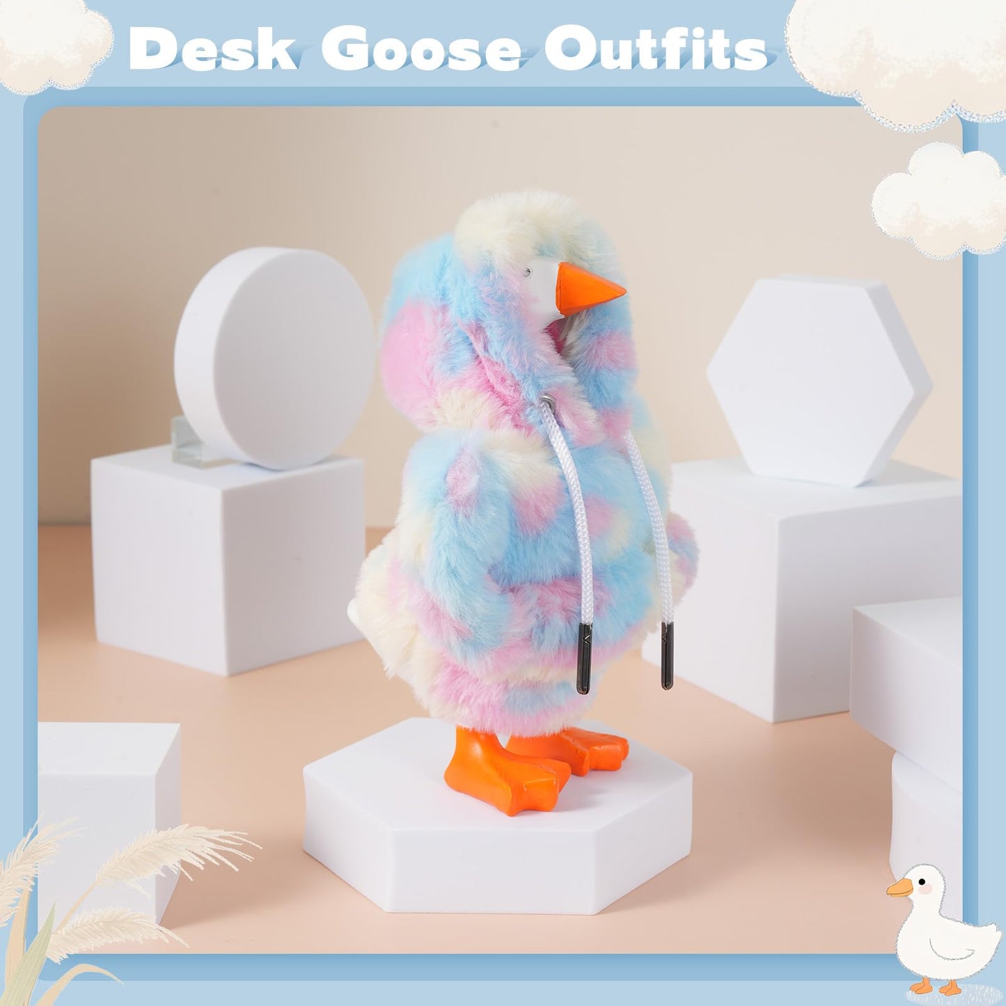 Linastu 7-Inch Desk Goose Outfit — Colorful Plush Hoodie for Mini Desktop Goose