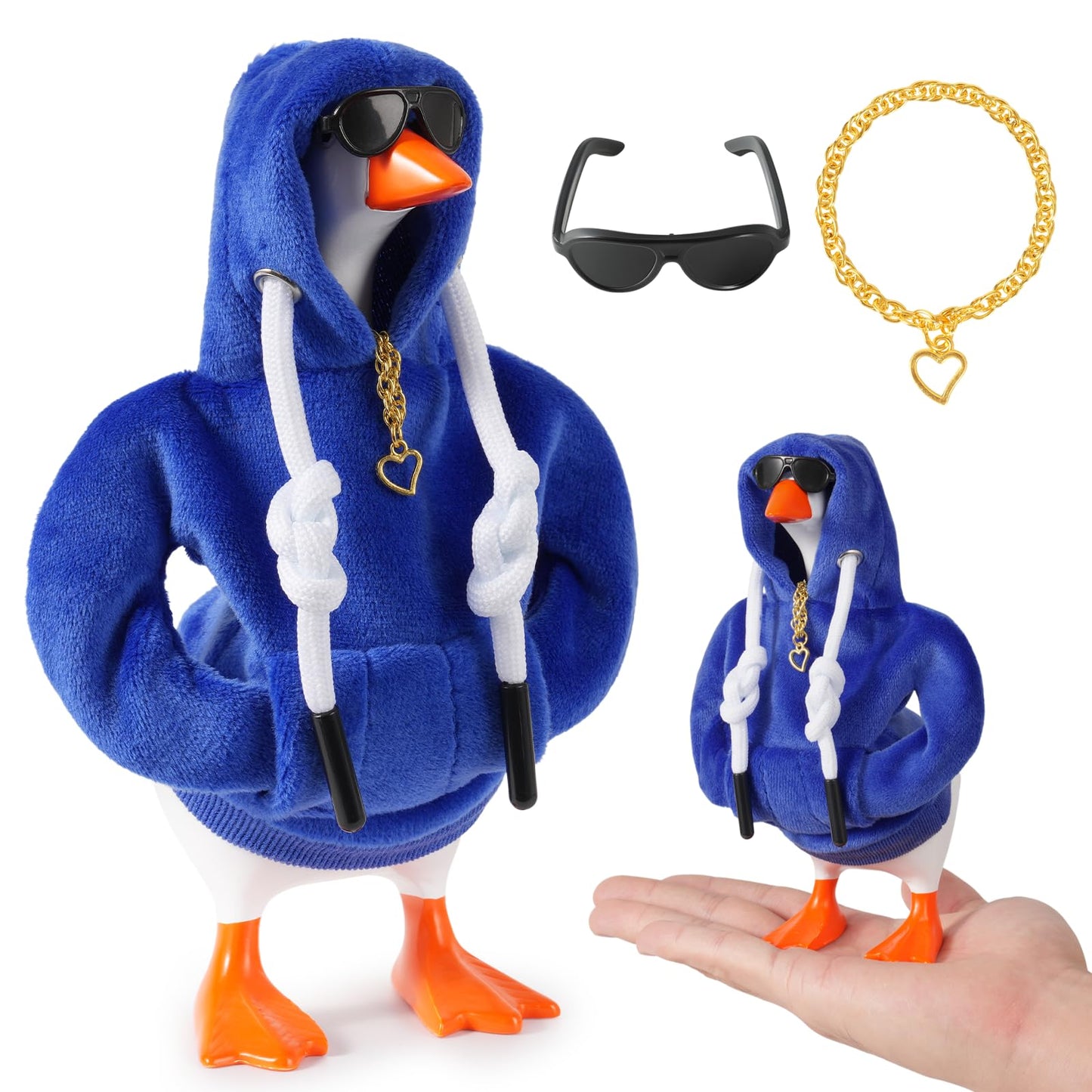 Linastu 6‑Set 7-Inch Desk Goose Outfit – Dark Blue Hoodie, Sunglasses & Necklace for Mini Desk Goose