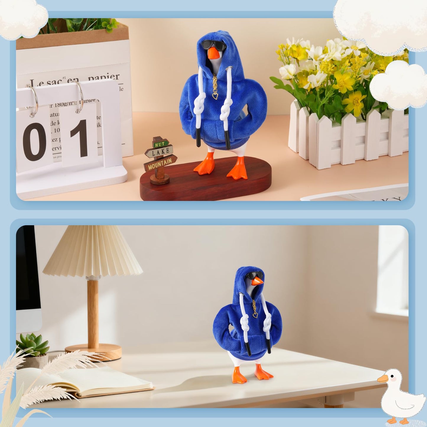 Linastu 6‑Set 7-Inch Desk Goose Outfit – Dark Blue Hoodie, Sunglasses & Necklace for Mini Desk Goose