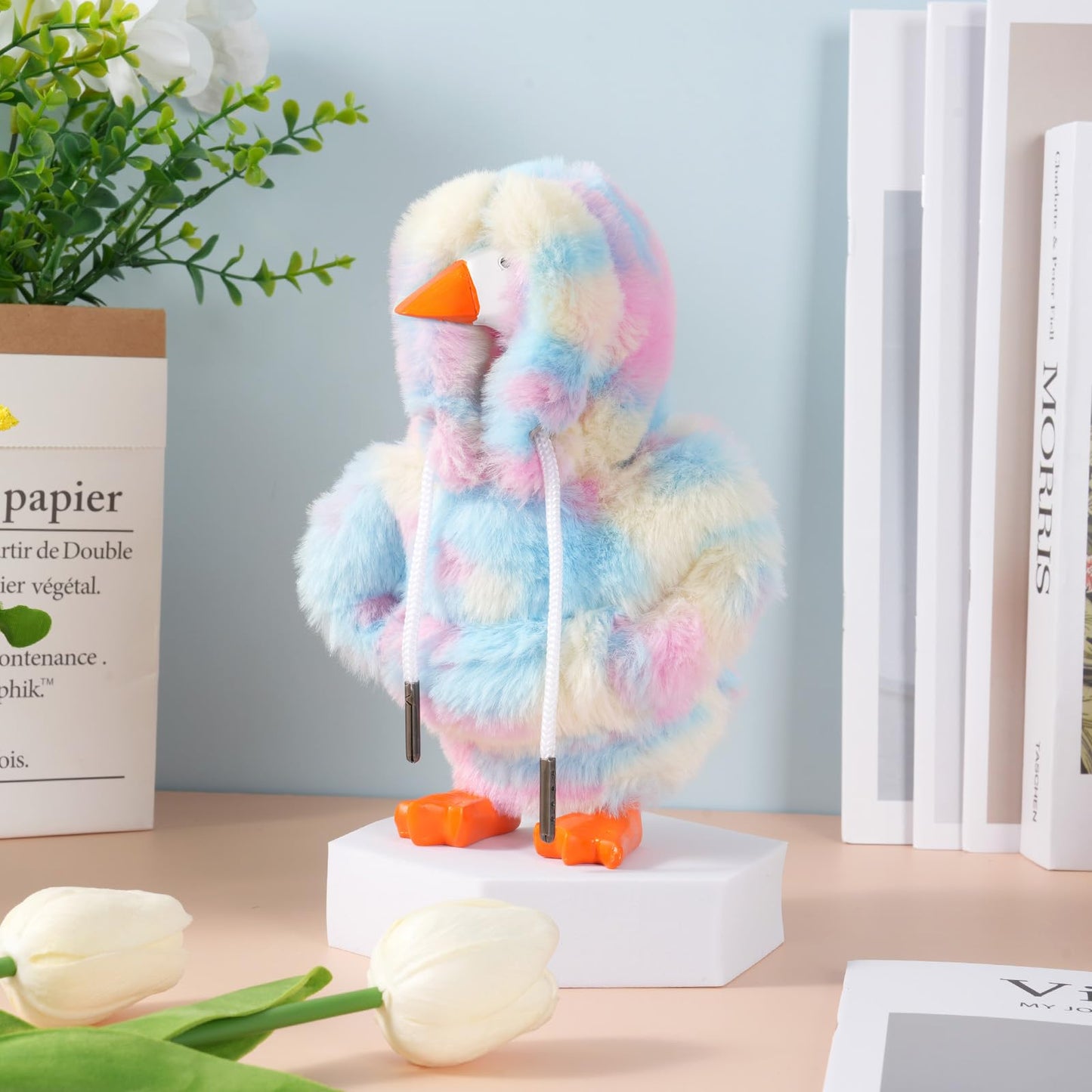 Linastu 7-Inch Desk Goose Outfit — Colorful Plush Hoodie for Mini Desktop Goose
