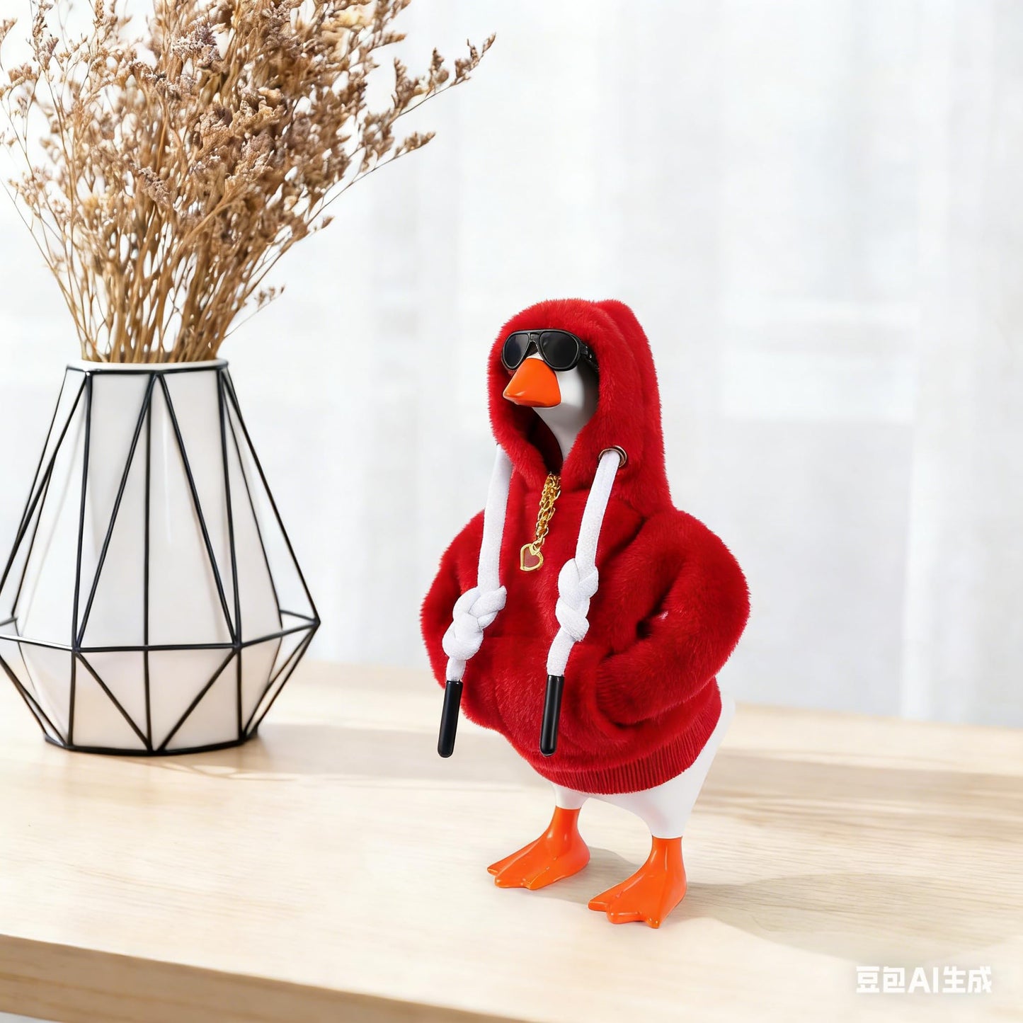 Linastu 6-Piece 7-Inch Desk Goose Outfit Set: Red Hoodie, Sunglasses & Necklace